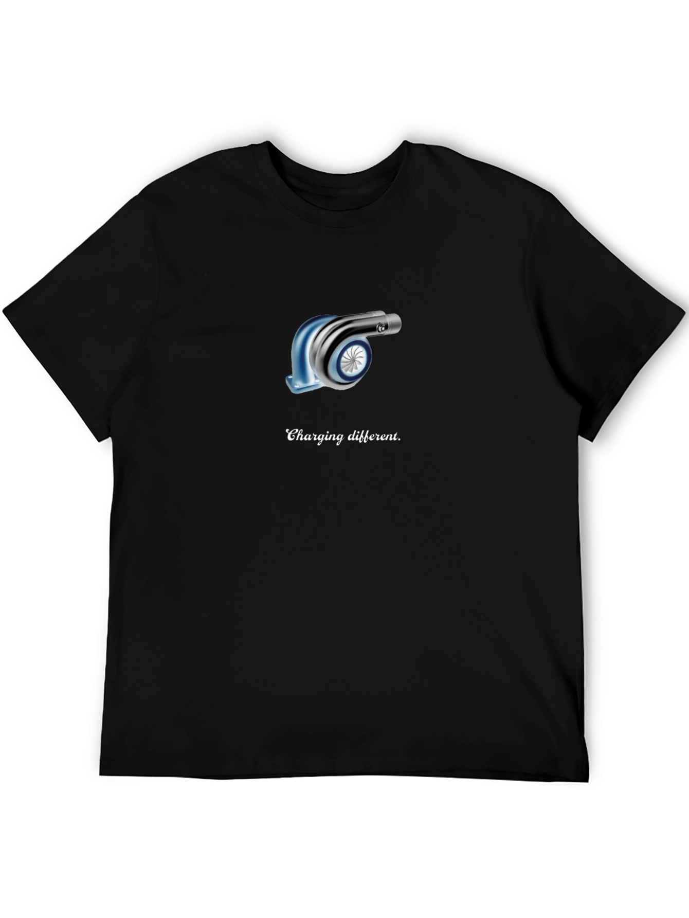 Black Turbocharged Humor T-Shirt - "Charging Different" view 5