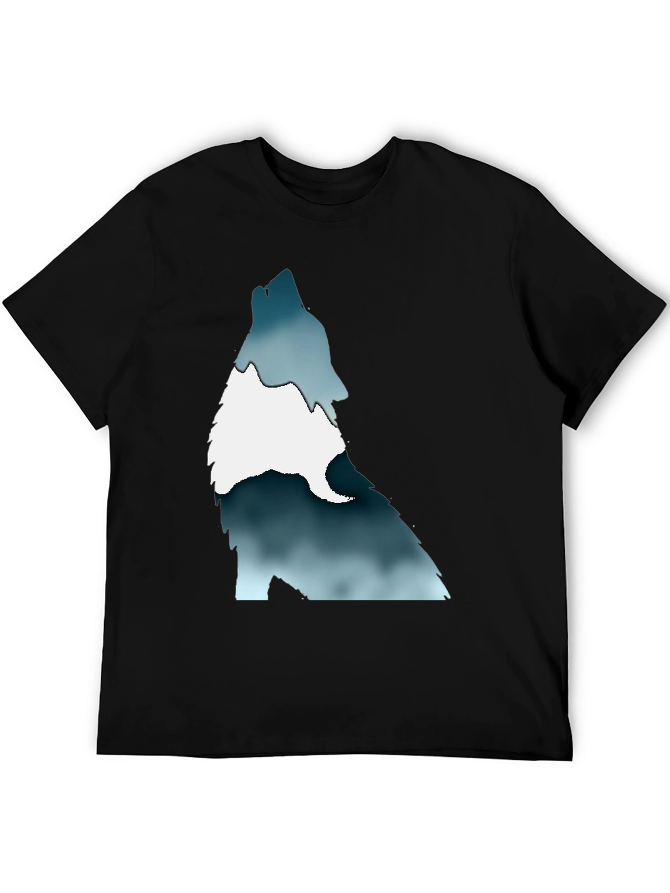 Black Men's Black T-Shirt with Wolf Graphic Print view 5