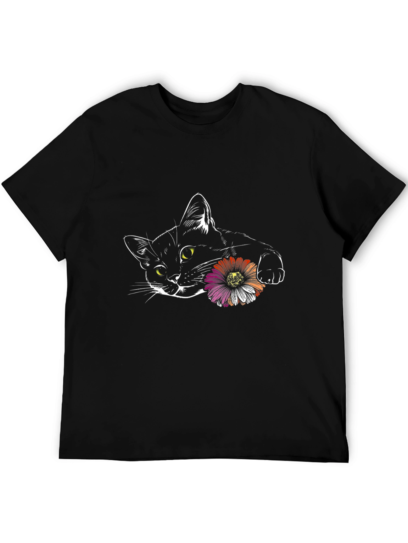 Black Black Cat with Flower Graphic Tee view 5