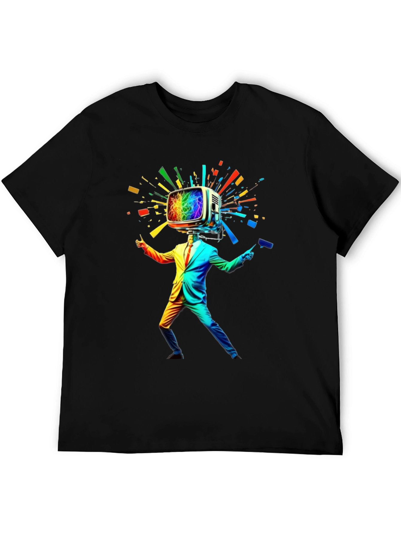 Black Rainbow TV Head Man Black T-Shirt view 5