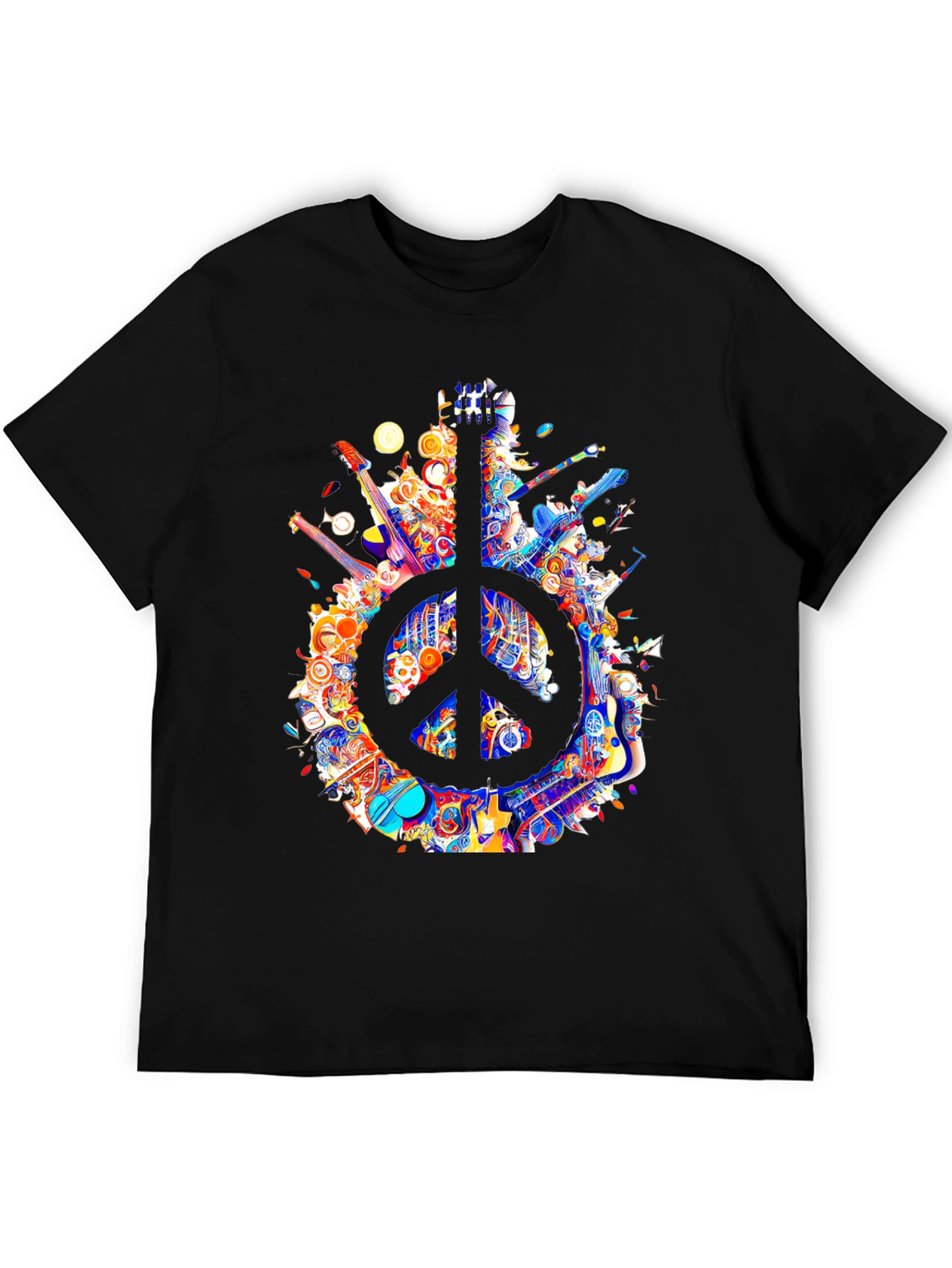 Black Peace Sign Guitar T-Shirt view 5