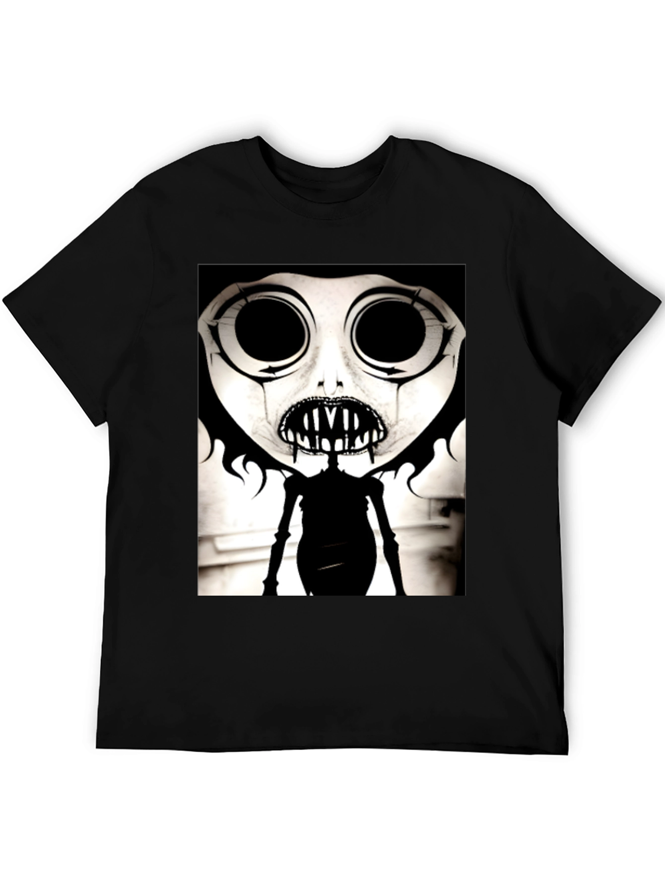 Black Creepy Cartoon Character Graphic Tee - Black view 5