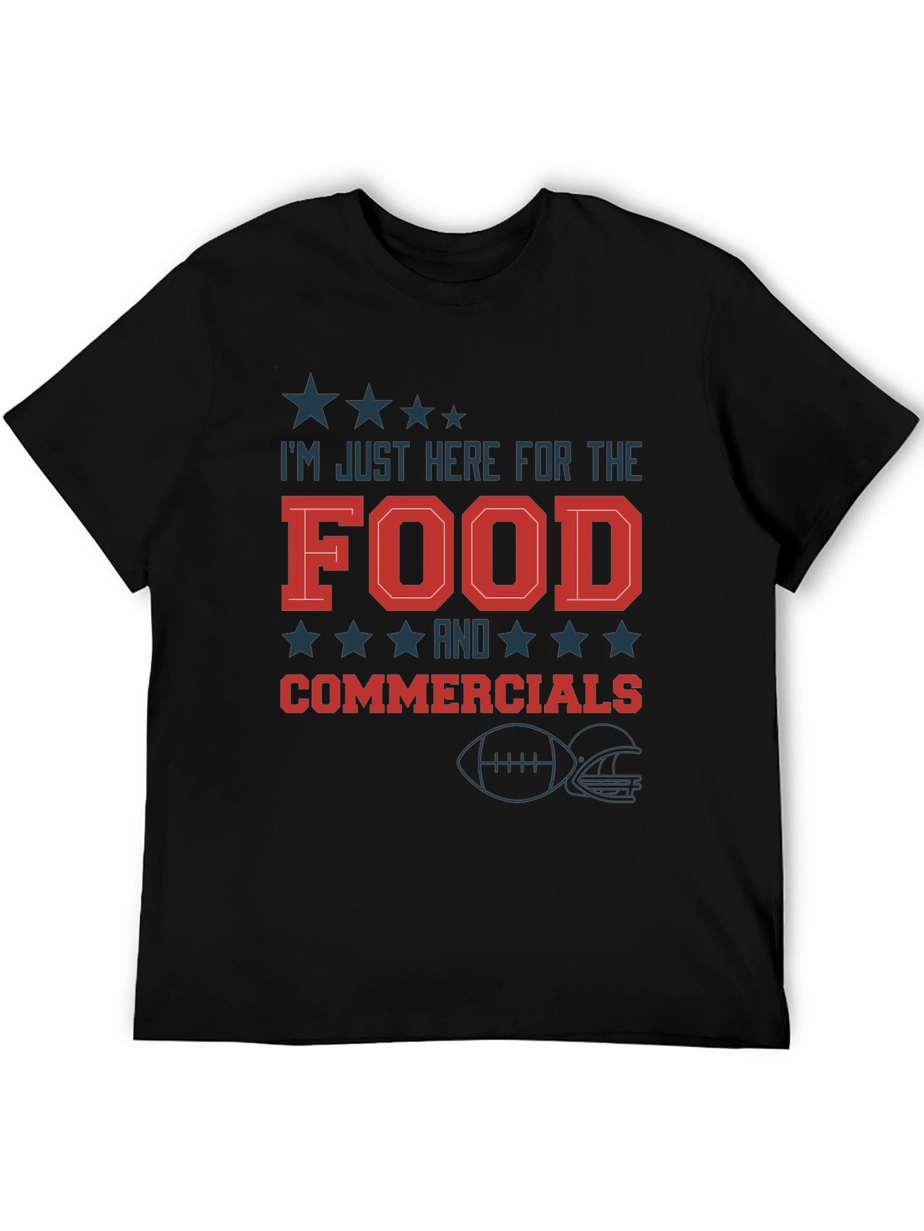 Black I'm Just Here for the Food & Commercials Football T-Shirt view 5