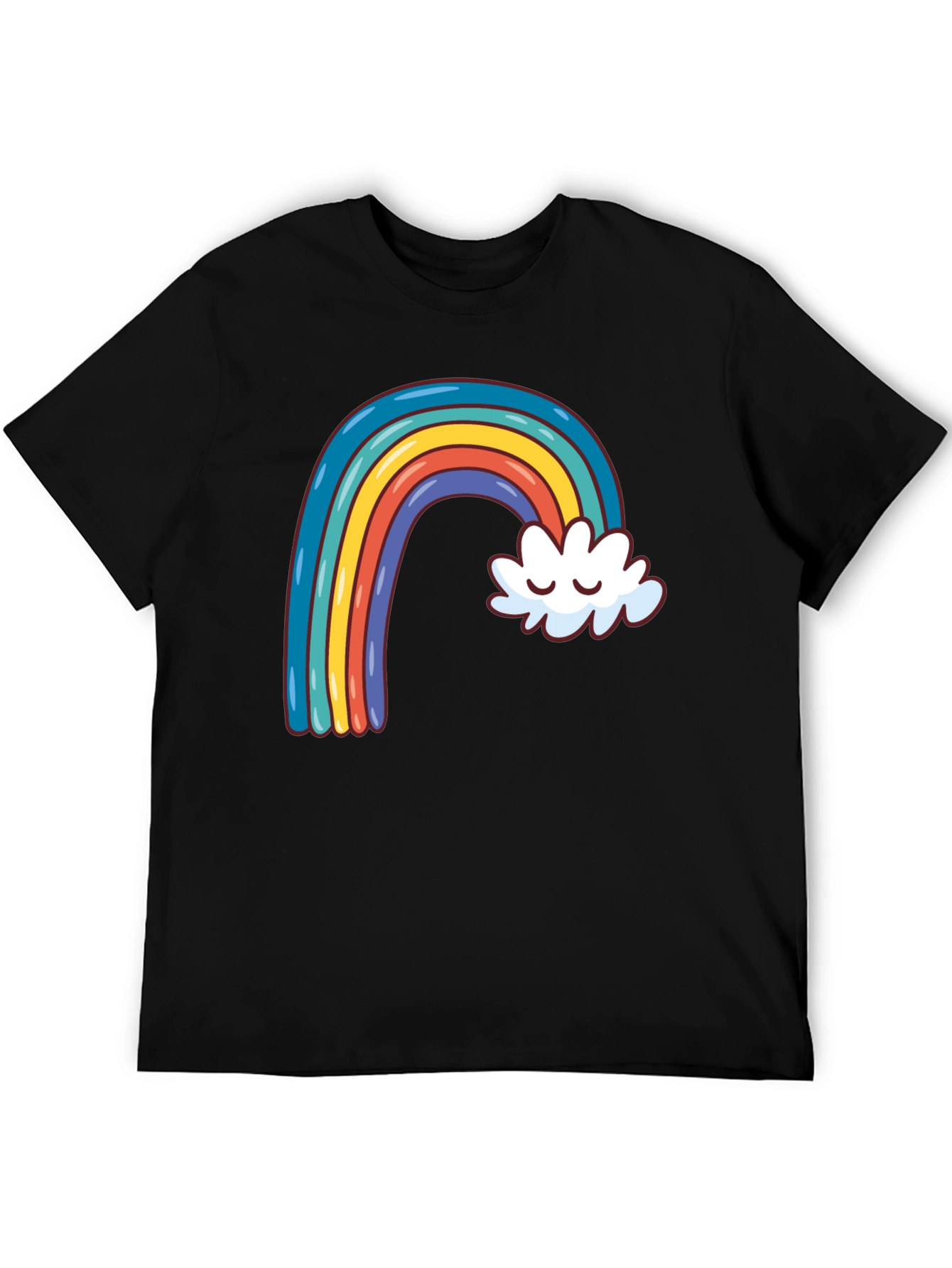 Black Rainbow & Cloud Graphic Tee - Black Cotton Casual Shirt view 5