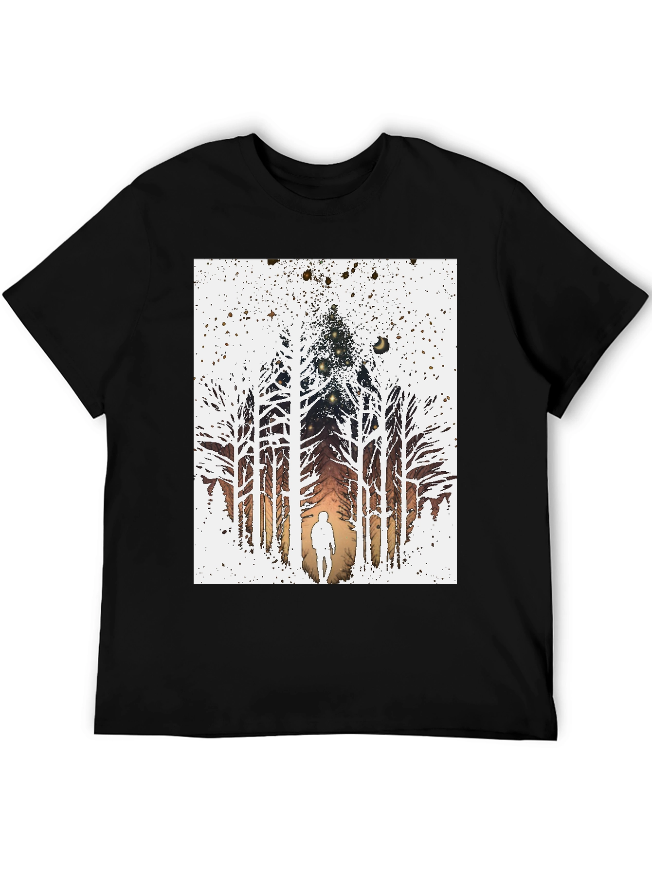 Black Eerie Forest T-Shirt - Silhouette in the Woods view 5