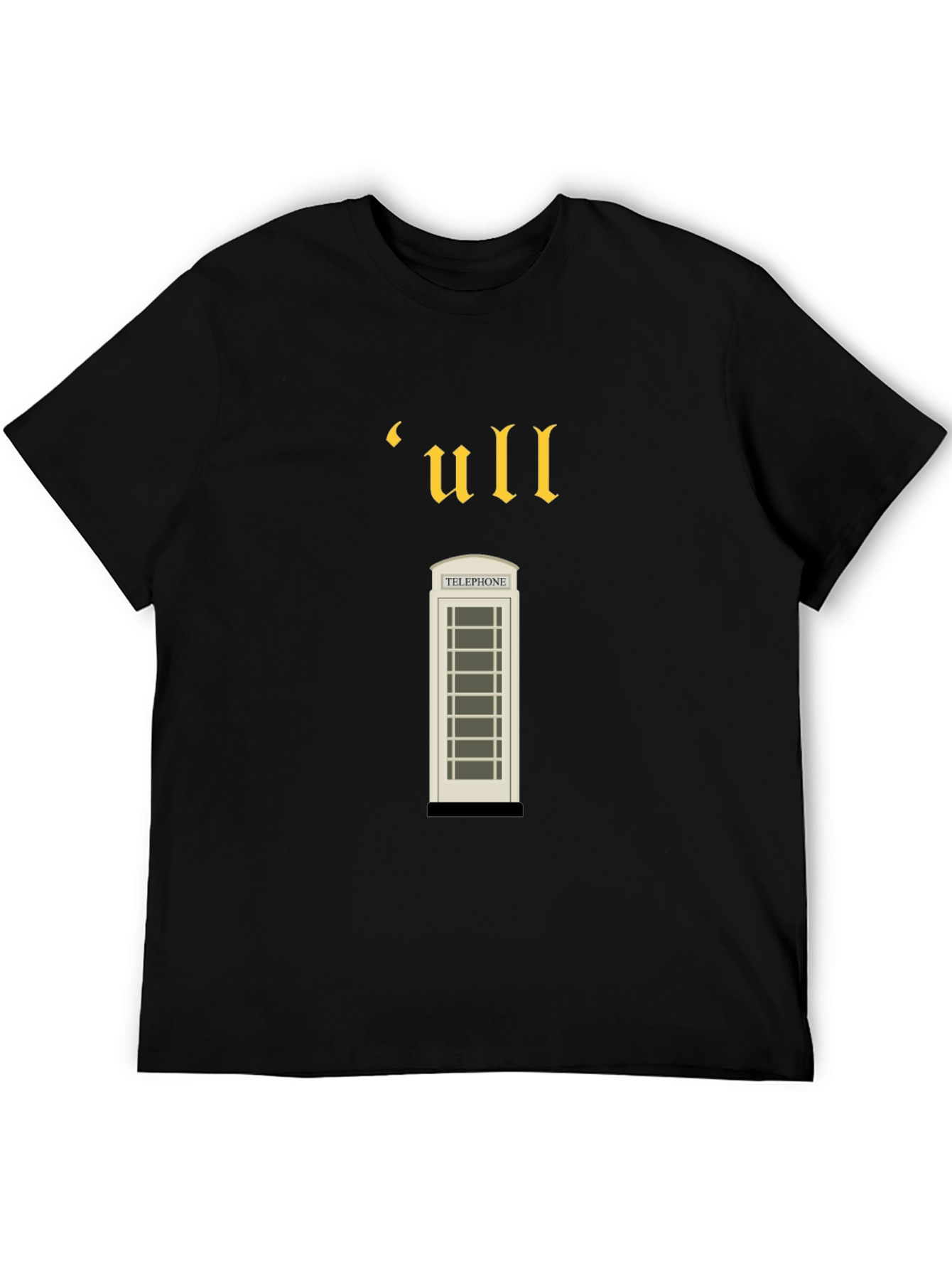 Black Vintage-Style 'ull' Telephone Booth Black T-Shirt view 5