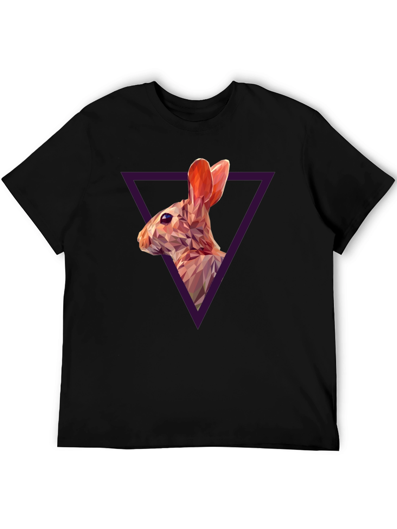 Black Geometric Rabbit Graphic Black T-Shirt view 5