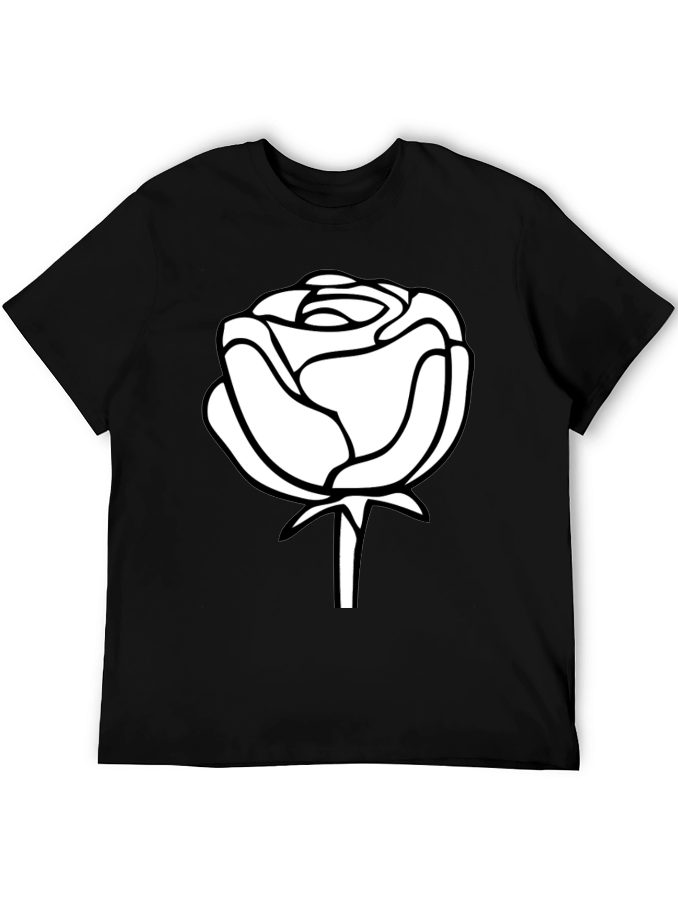 Black Black T-Shirt with White Rose Design view 5