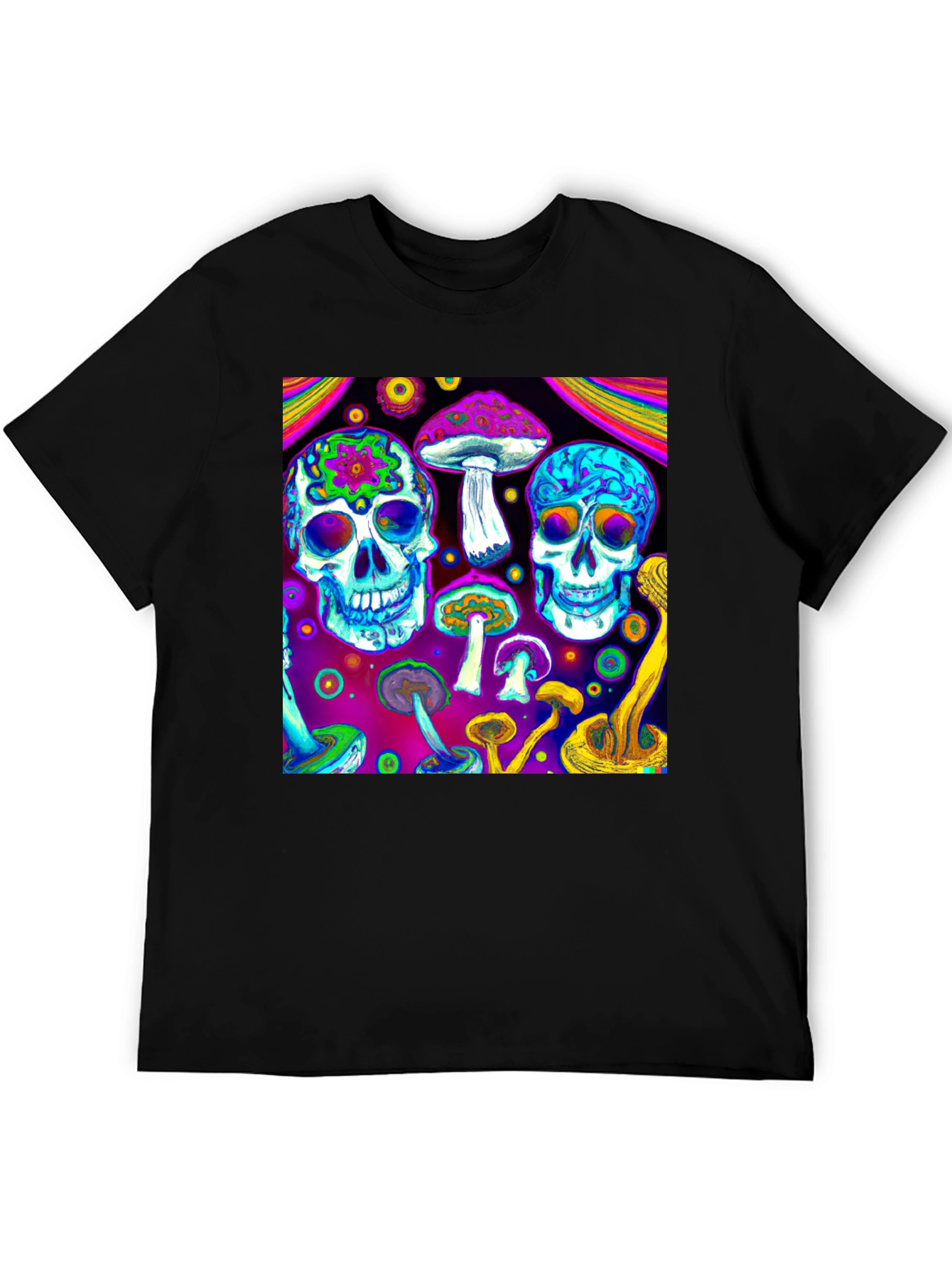 Black Psychedelic Skull & Mushroom Graphic T-Shirt view 5