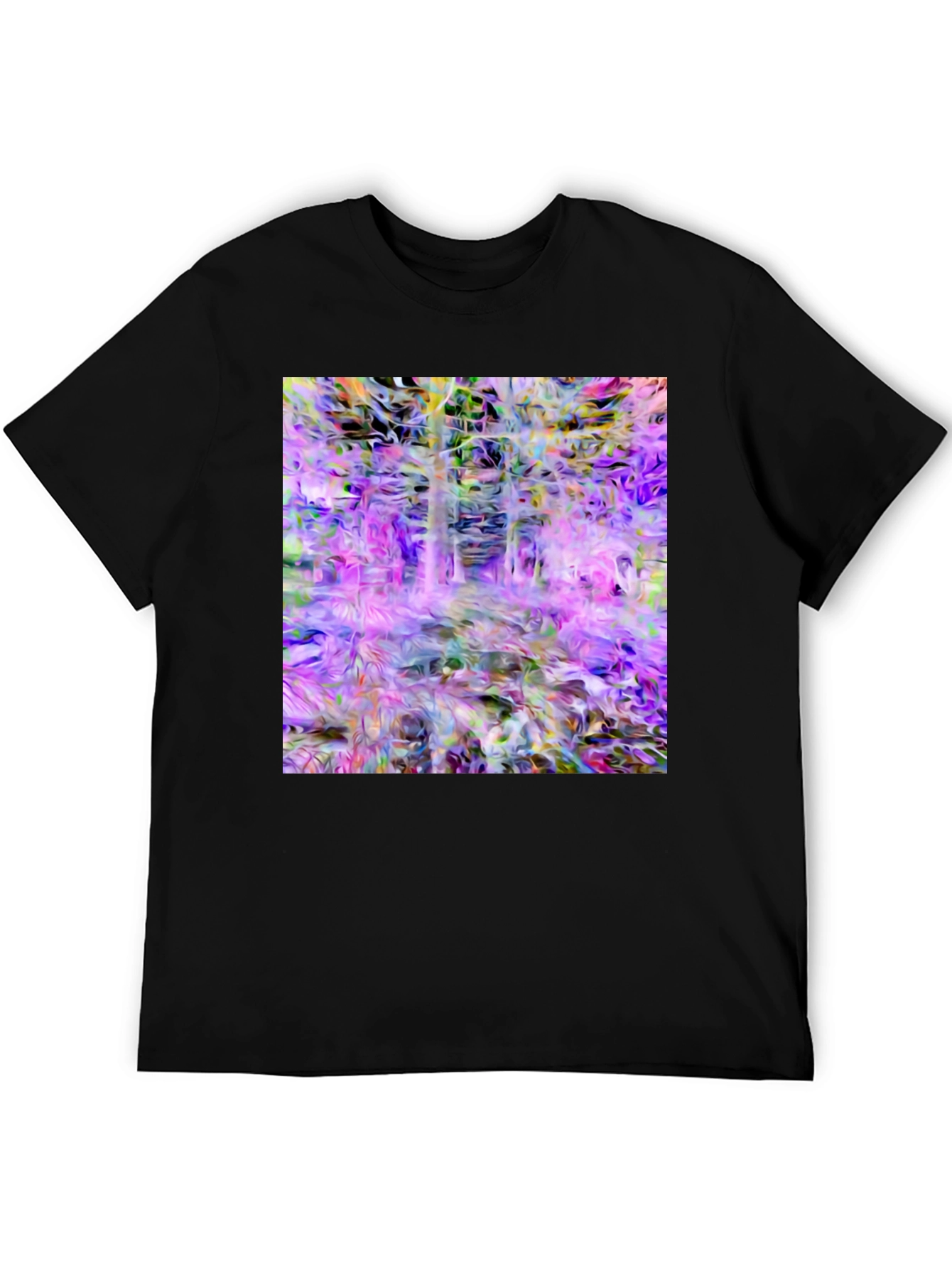 Black Abstract Forest Print Black T-Shirt view 5