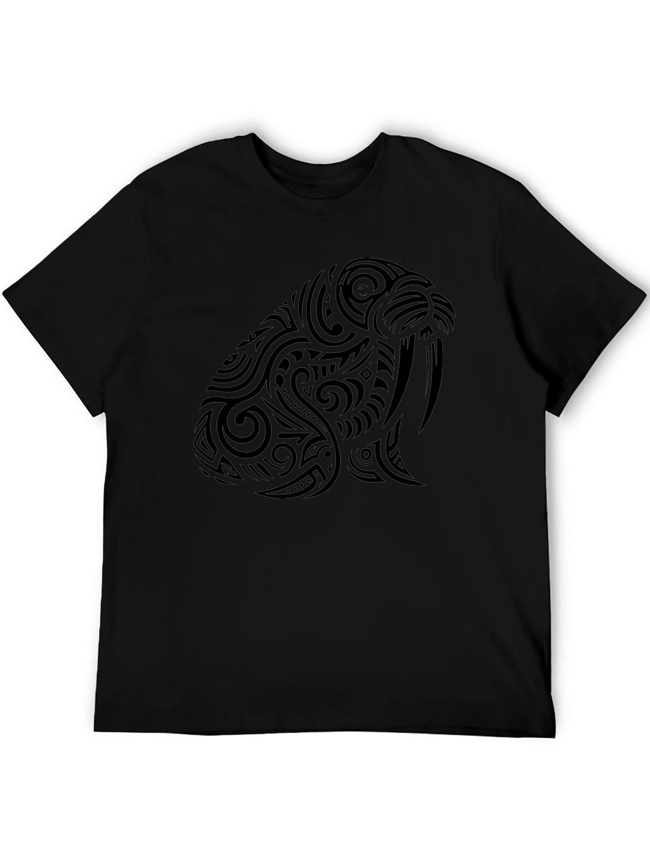 Black Tribal Walrus Graphic Tee - Black Cotton T-Shirt view 5