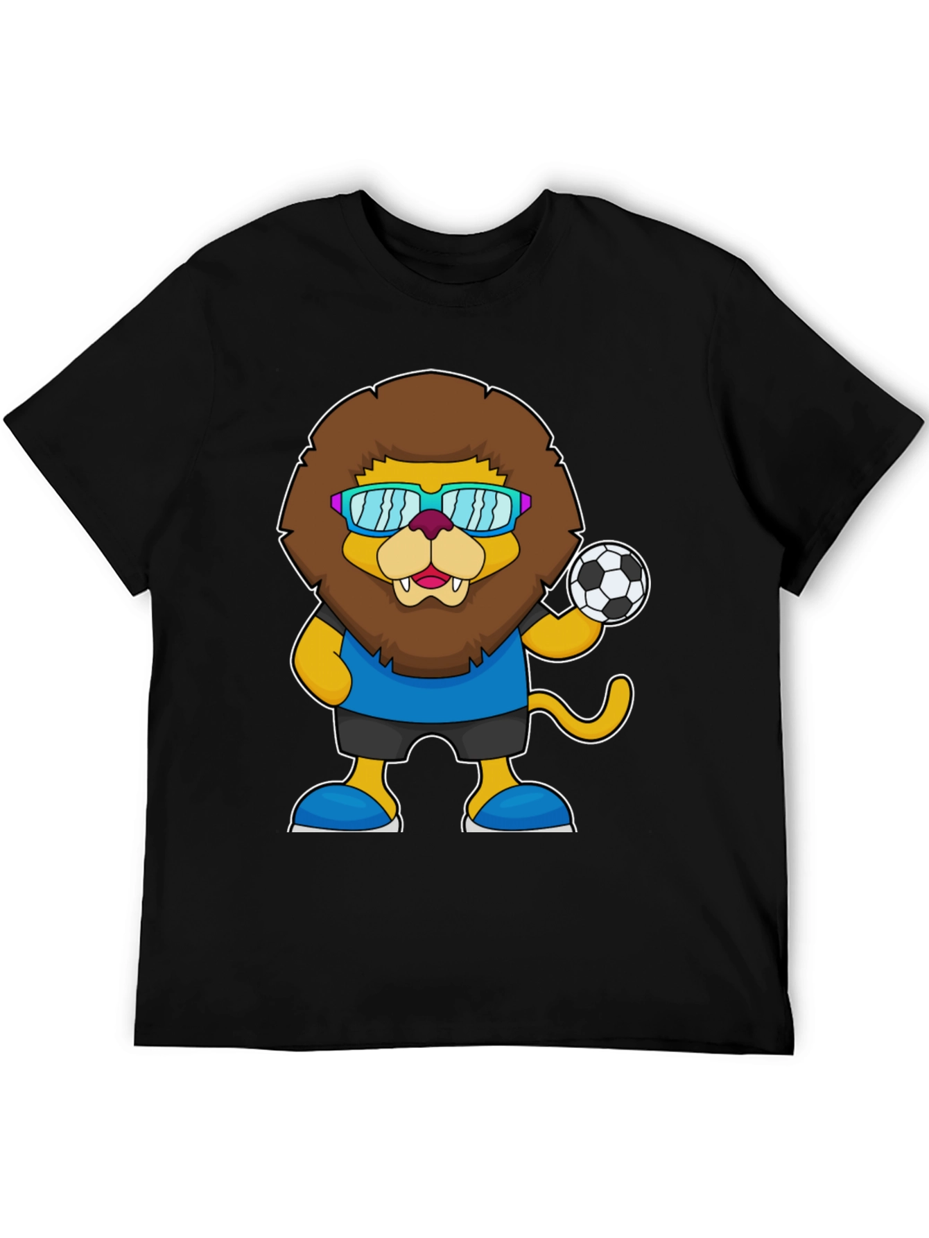 Black Lion Soccer T-Shirt - Fun Cartoon Graphic Tee view 5