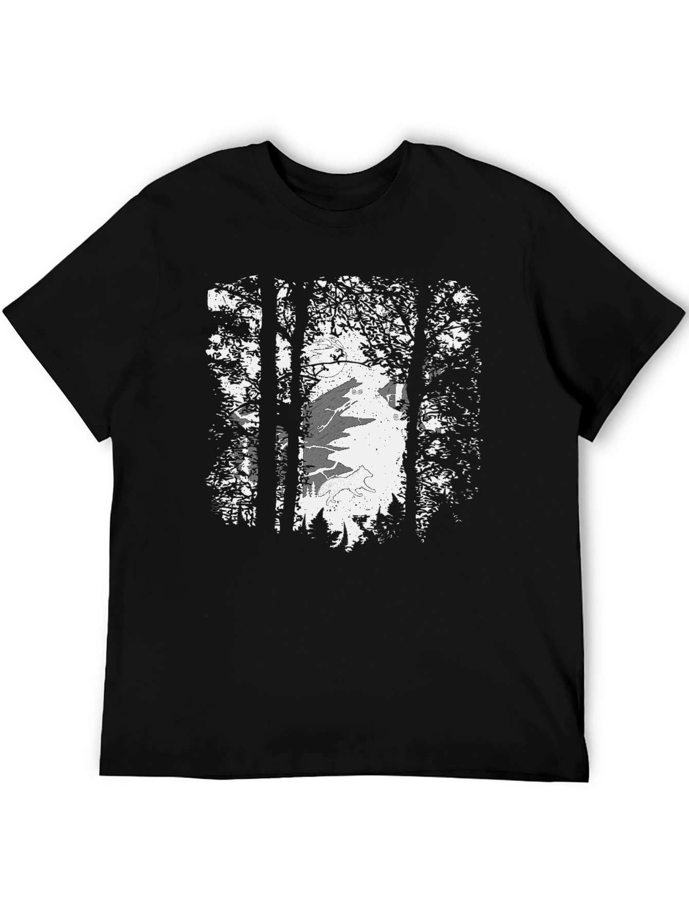 Black Wolf Moon Forest Tee - Graphic Print Black T-Shirt view 5