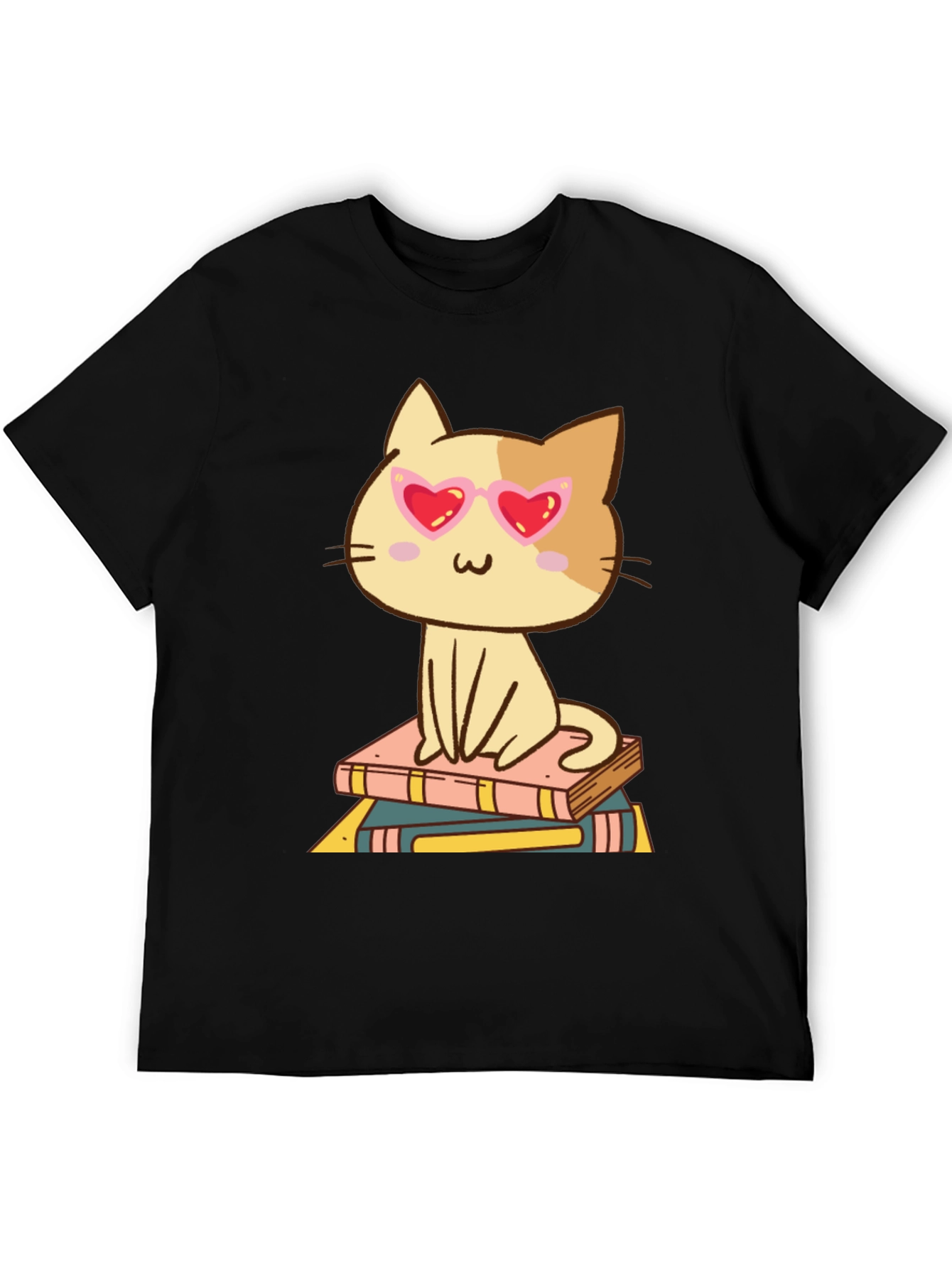 Black Cute Cat Reading Books T-Shirt view 5