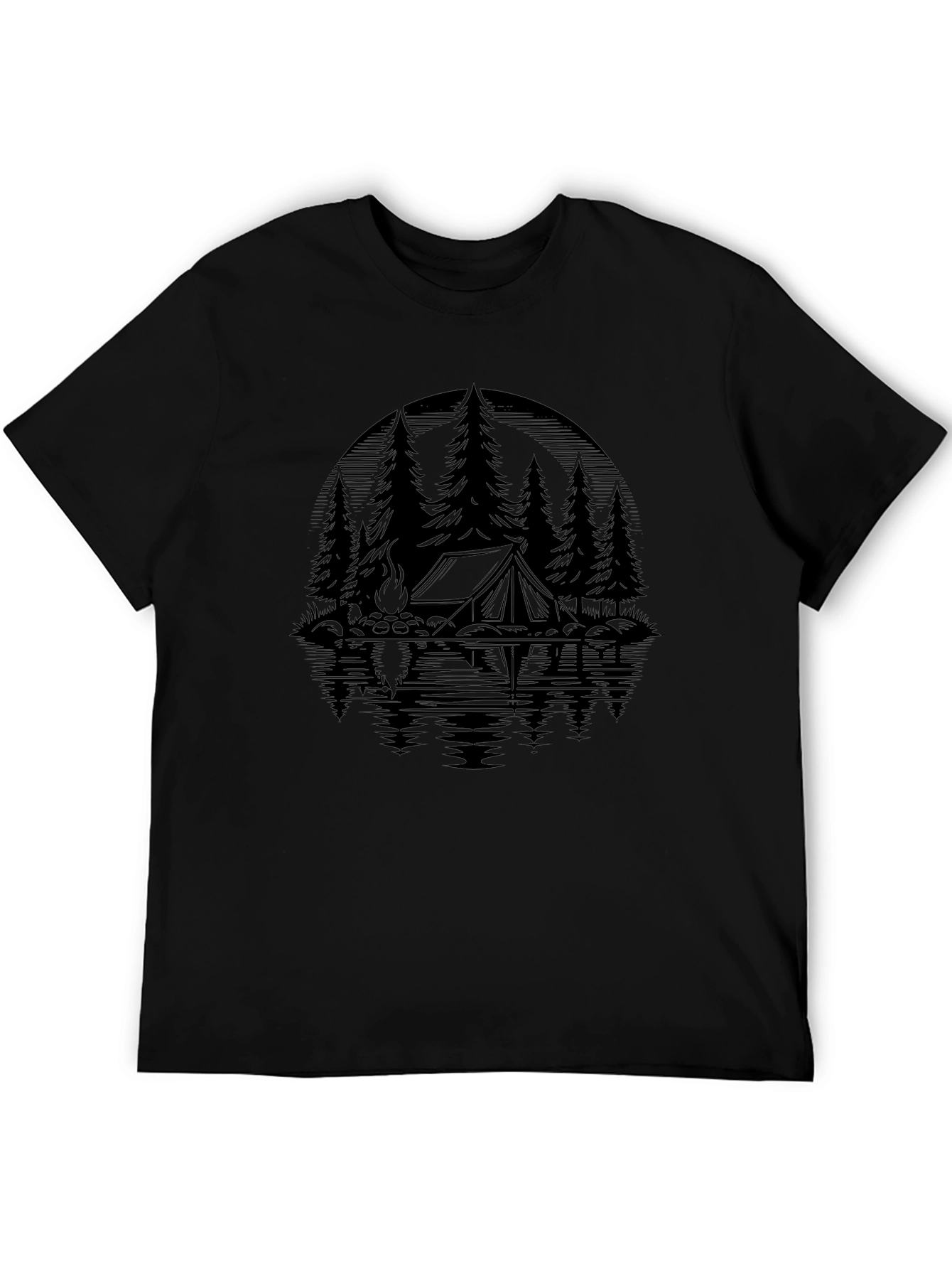 Black Camping Scene Black Graphic Tee view 5