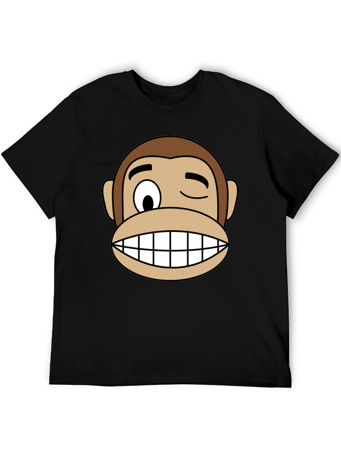 Black Funny Monkey Face Graphic Black T-Shirt view 5