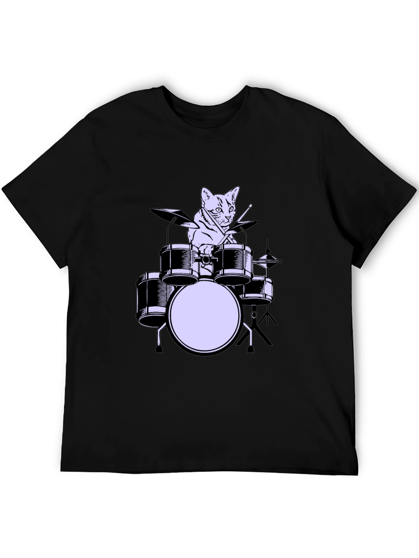 Black Cat Drummer Graphic Tee - Cool Musician Cat Shirt view 5