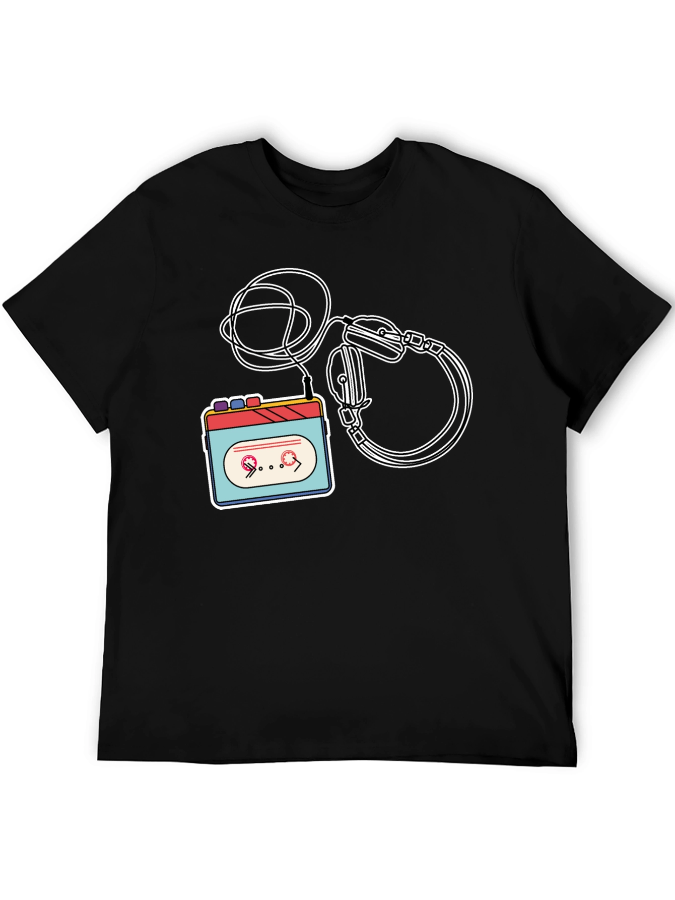 Black Retro Cassette & Headphones Graphic Tee view 5