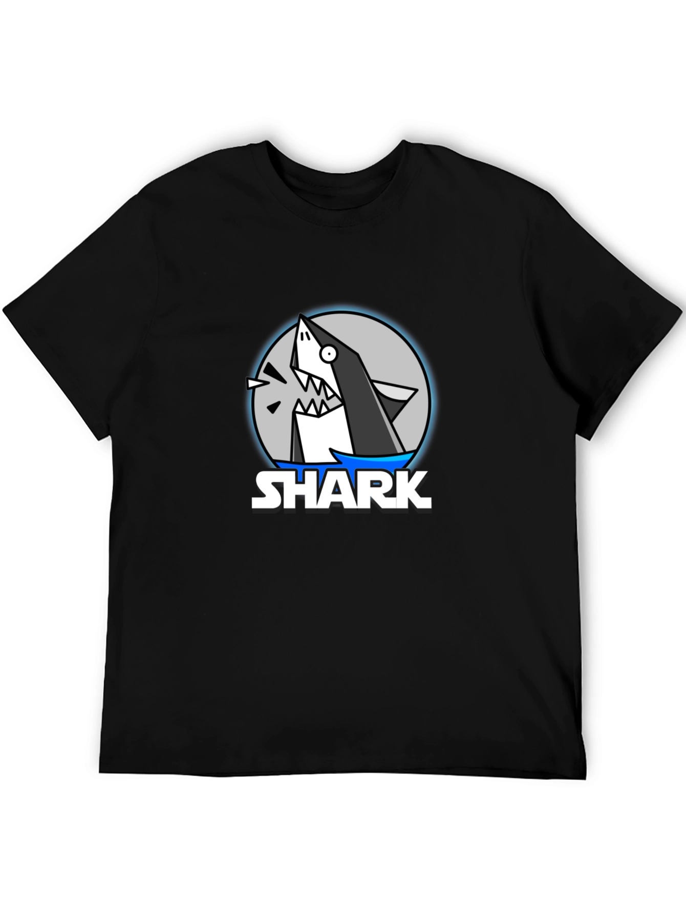 Black Cartoon Shark Graphic Black T-Shirt view 5