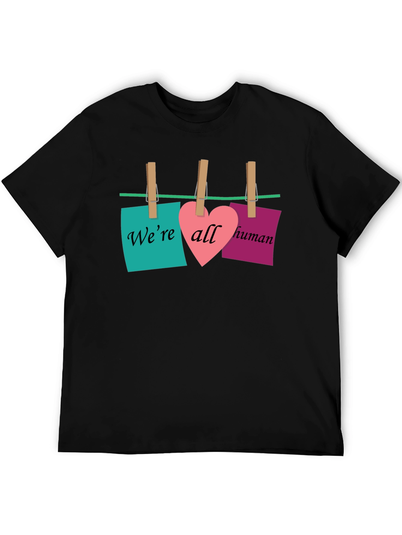 Black We're All Human T-Shirt - Equality & Love Design view 5