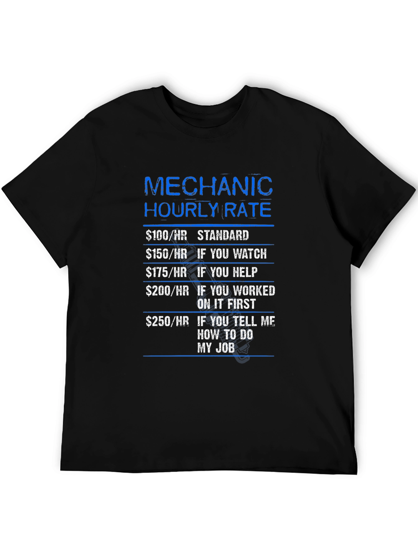 Black Mechanic Hourly Rate Funny T-Shirt view 5