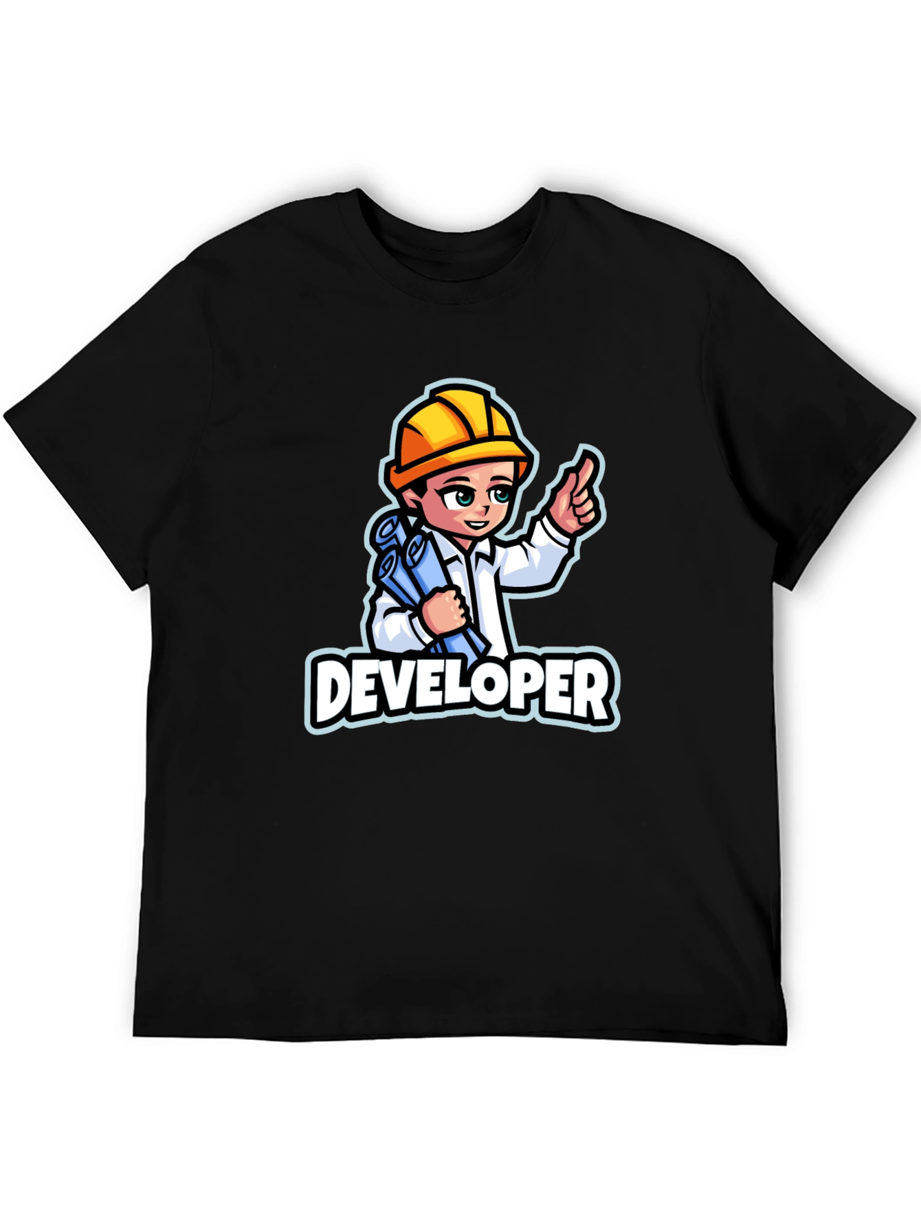 Black Developer Cartoon Graphic T-Shirt - Soft Cotton Blend view 5