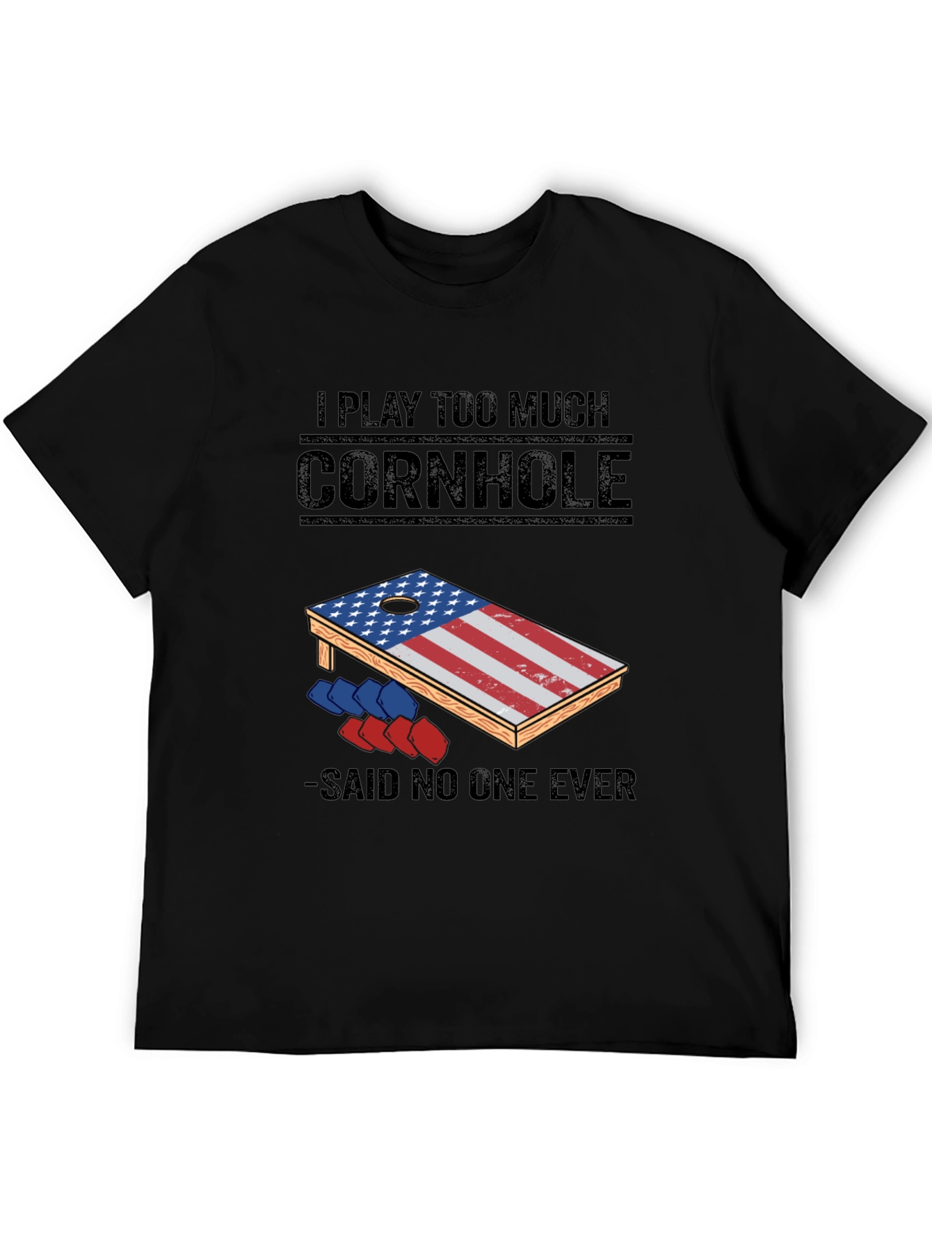 Black I Play Too Much Cornhole T-Shirt view 5