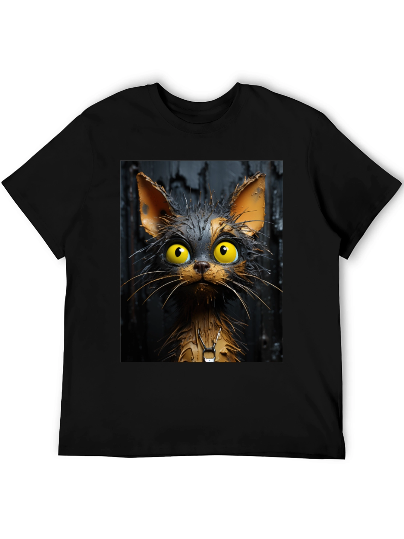 Black Cartoon Cat Graphic Tee - Unisex Black T-Shirt view 5