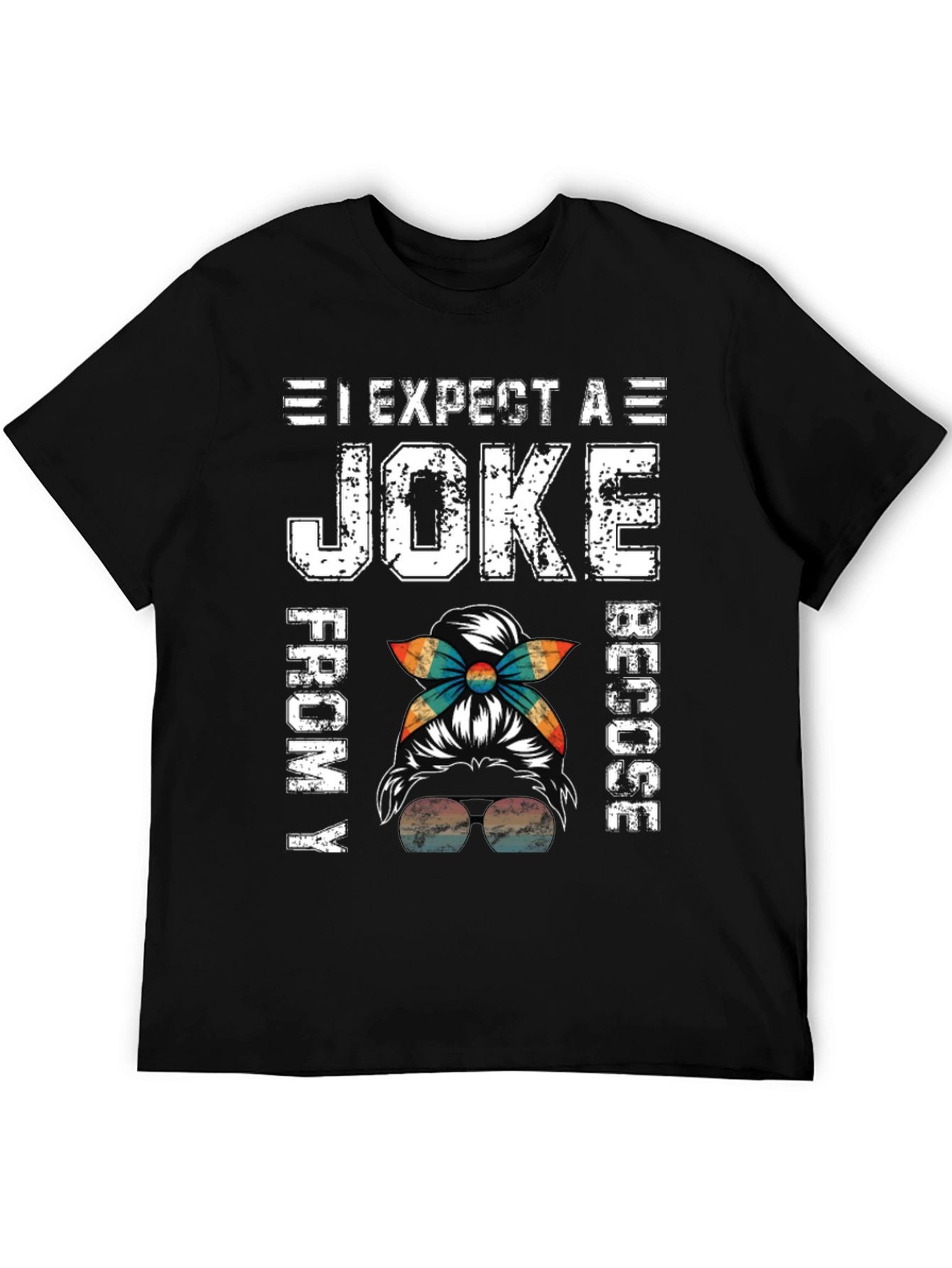 Black Expect A Joke From My Rescu Messy Bun T-Shirt view 5