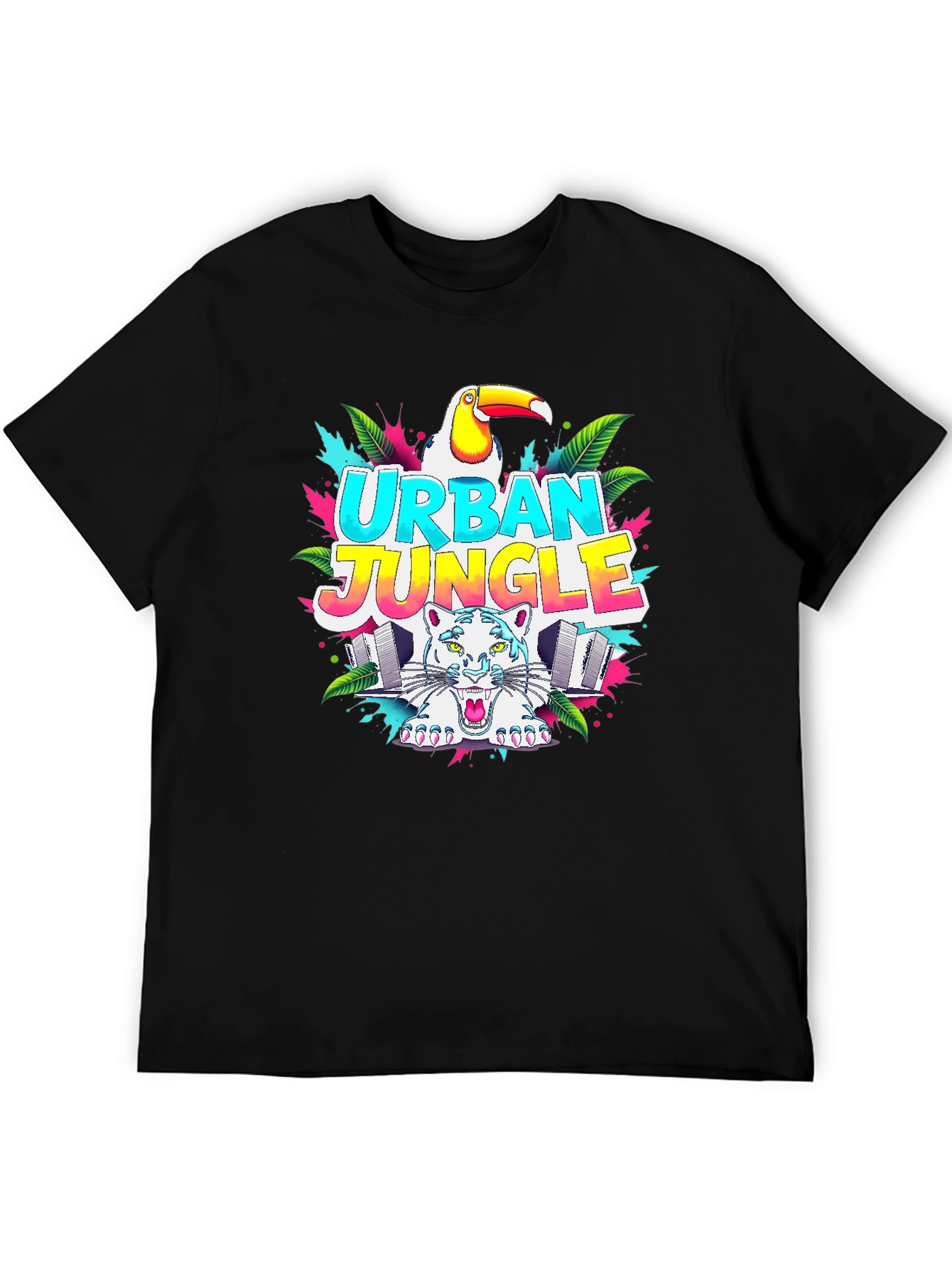 Black Urban Jungle Graphic T-Shirt - Tropical Toucan & Tiger view 5