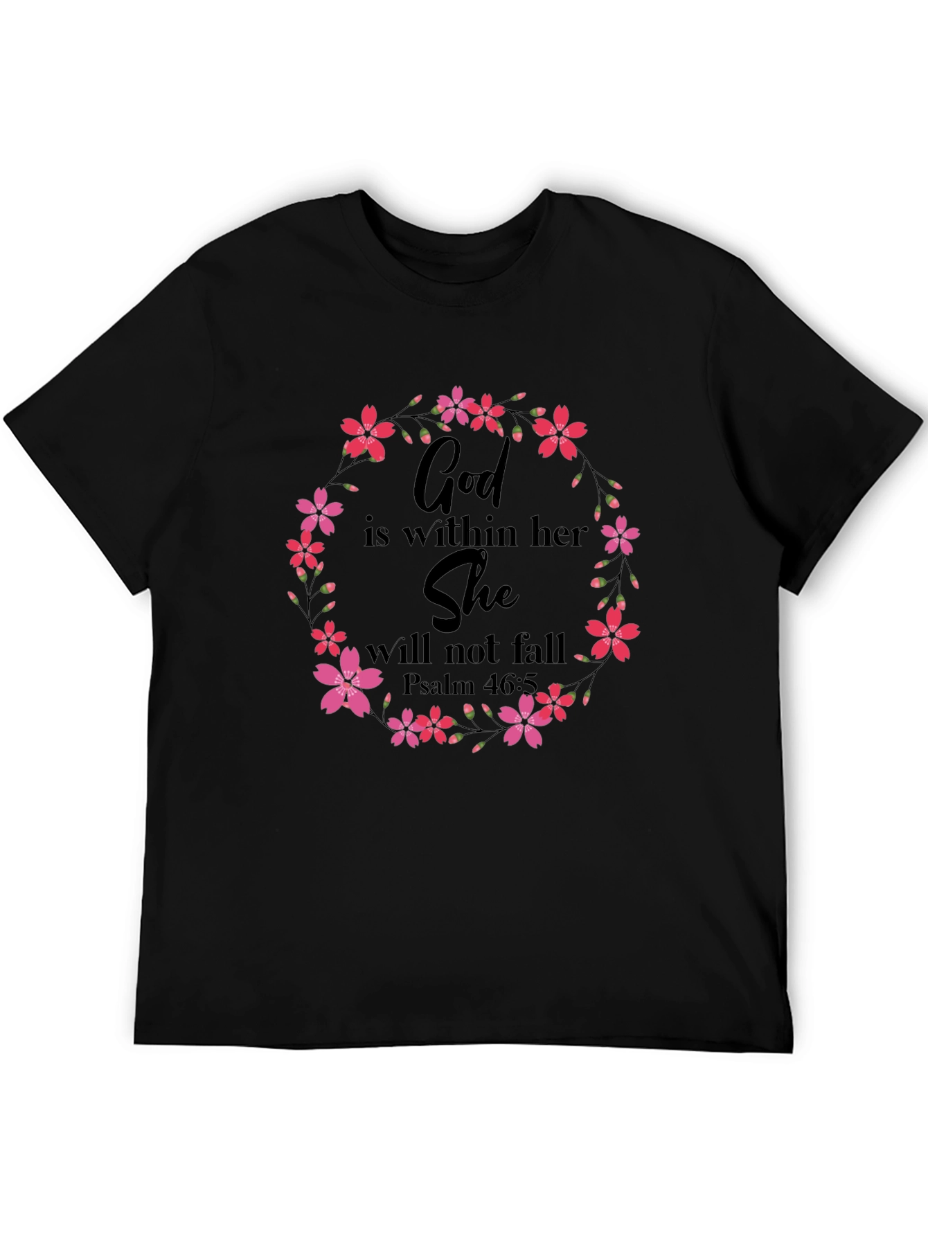 Black Floral God Is Within Her T-Shirt view 5