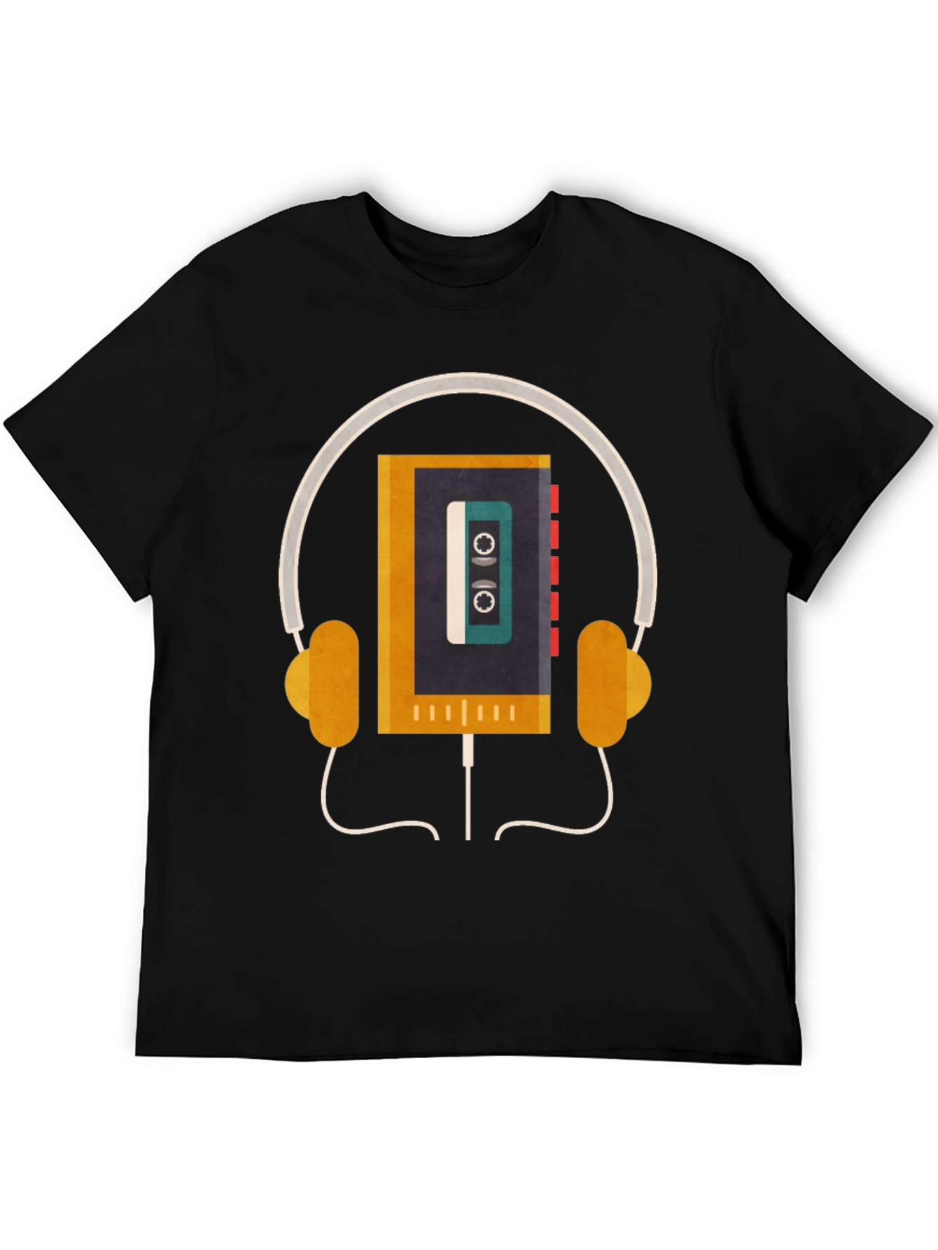 Black Retro Cassette Player Headphones Graphic Tee view 5