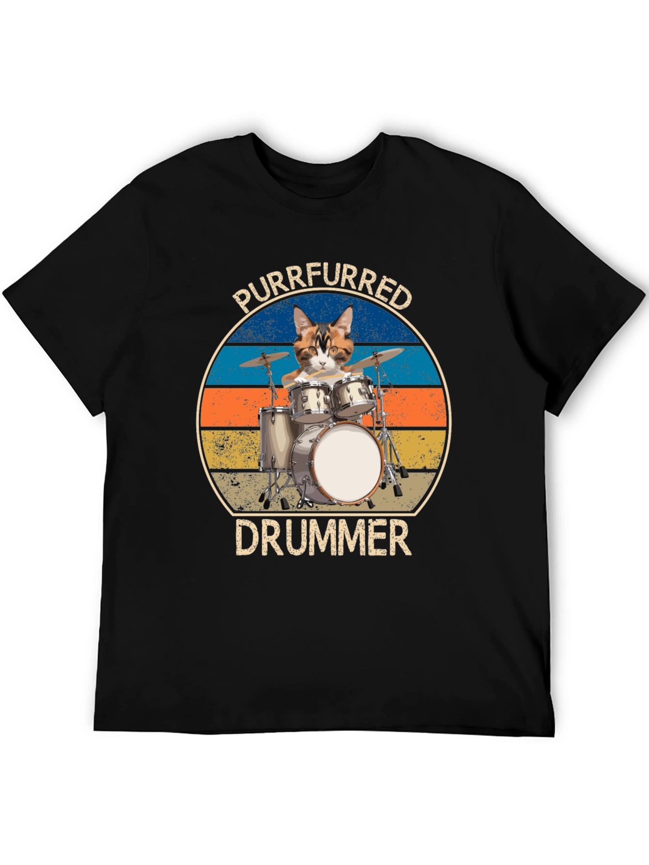 Black Purrfurred Drummer T-Shirt - Cat Lover Music Tee view 5