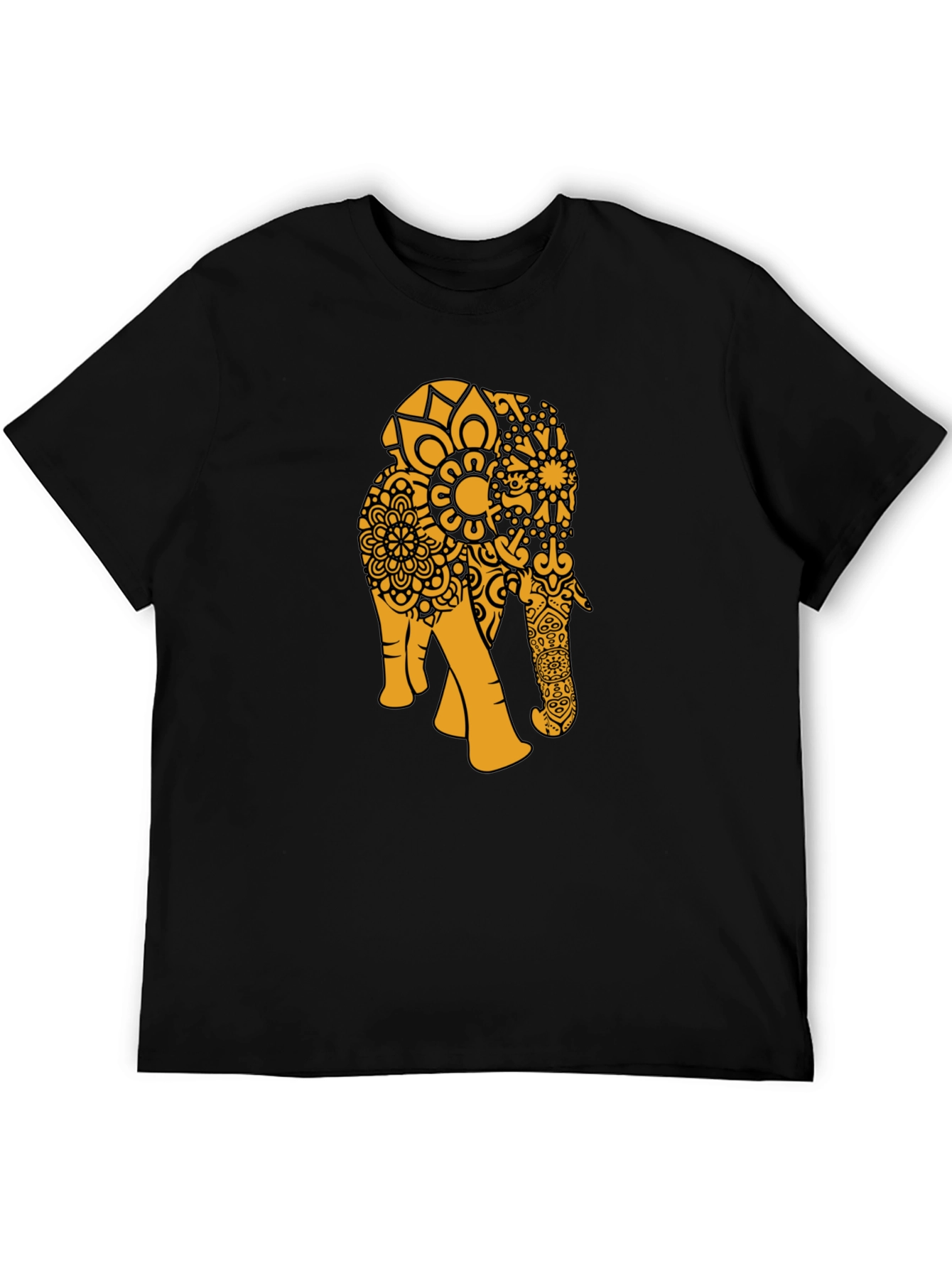 Black Black T-Shirt with Gold Elephant Mandala view 5