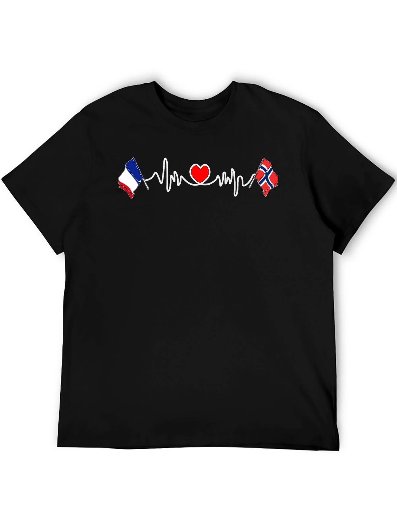 France Norway Love Heartbeat T-Shirt - 5