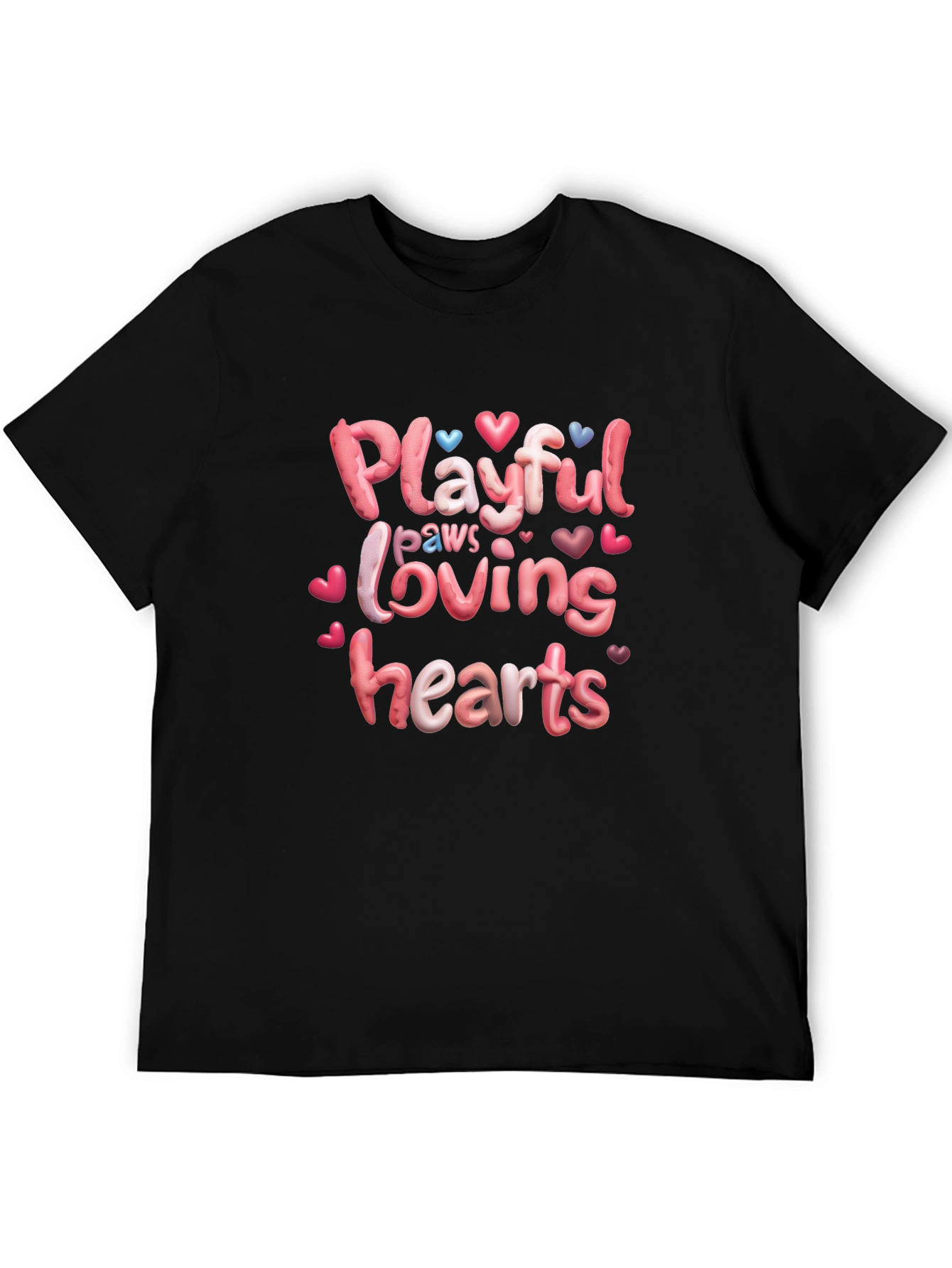 Black Playful Paws Loving Hearts T-Shirt view 5
