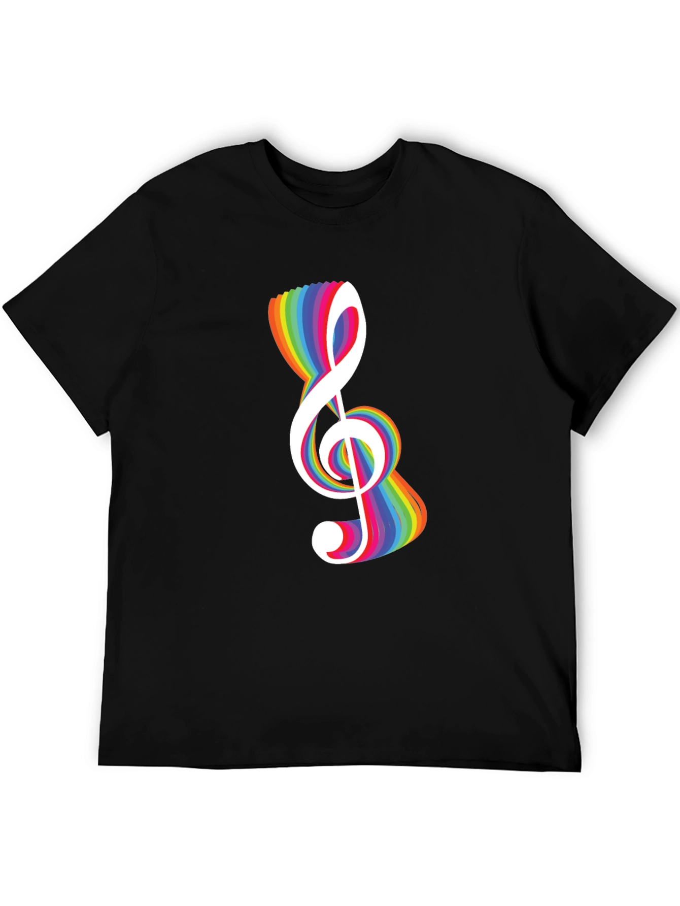 Black Rainbow Treble Clef Black T-Shirt view 5