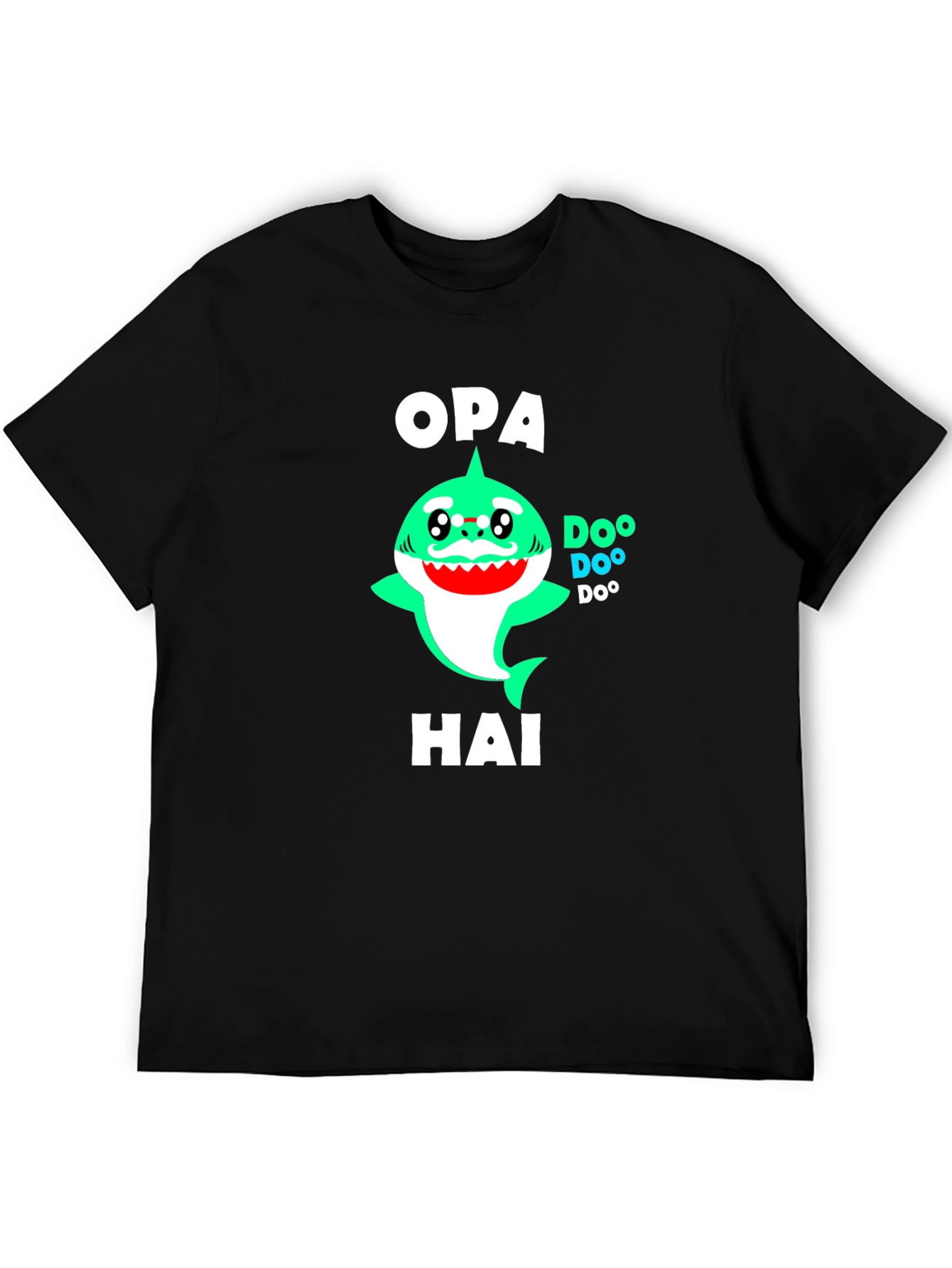 Black Opa Hai Funny Shark T-Shirt - Grandfather Shark Tee view 5