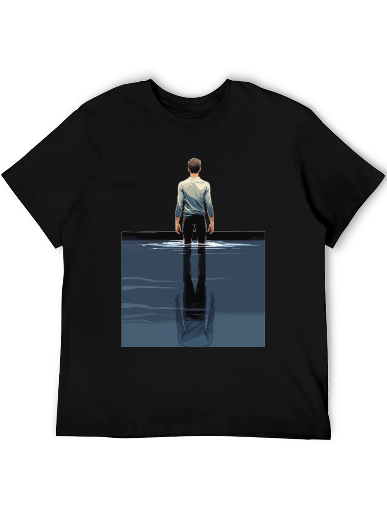 Black Reflective Water Graphic Tee - Stylish Men's Black T-Shirt view 5