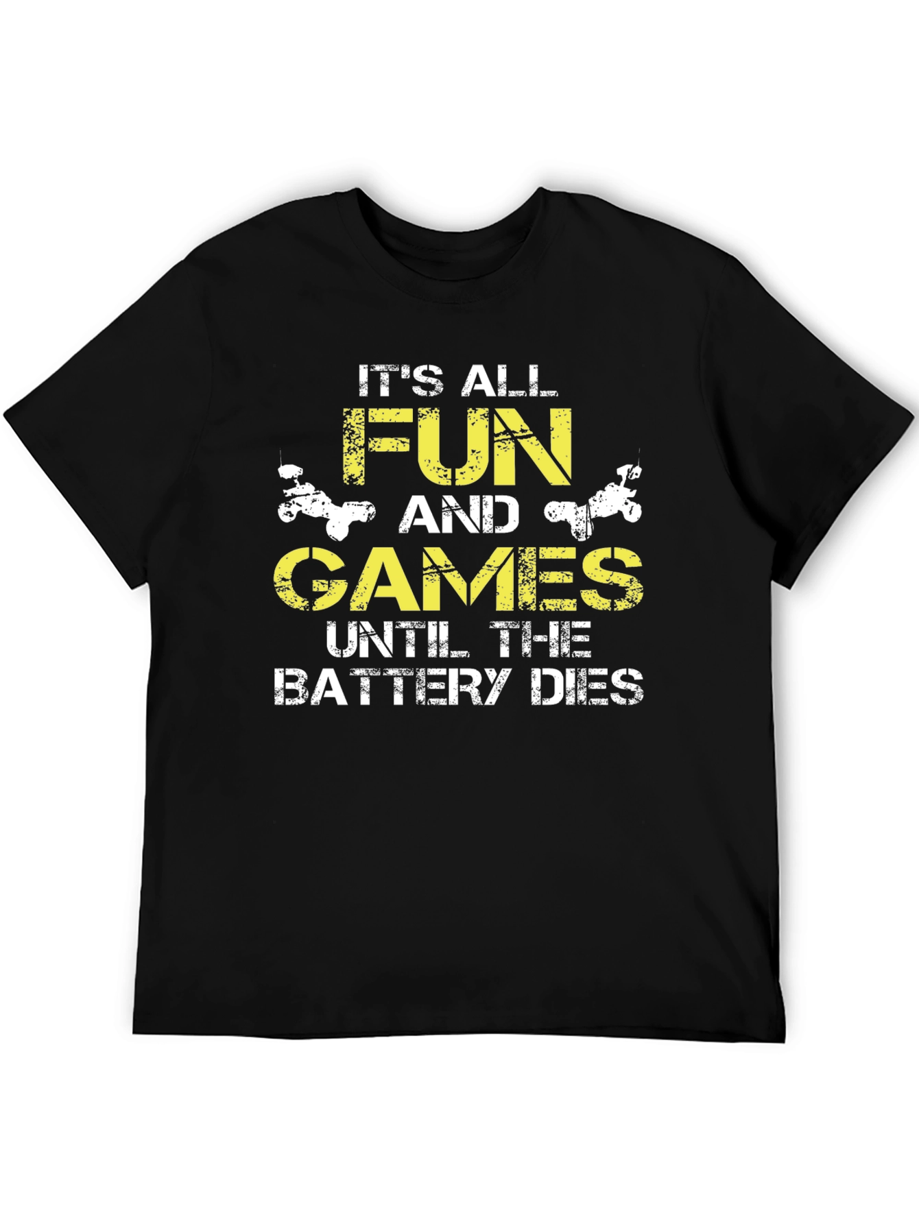Black Funny 'Battery Dies' Graphic Print Black T-Shirt view 5