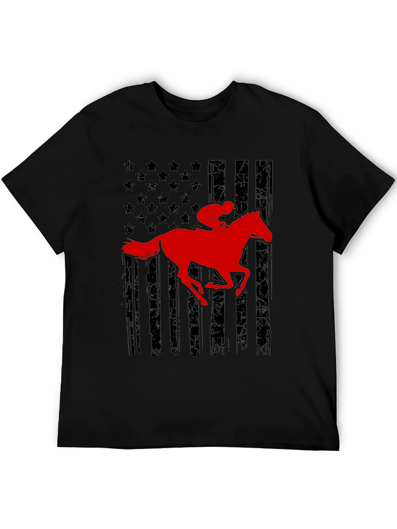 Black American Flag Horse Racing T-Shirt view 5