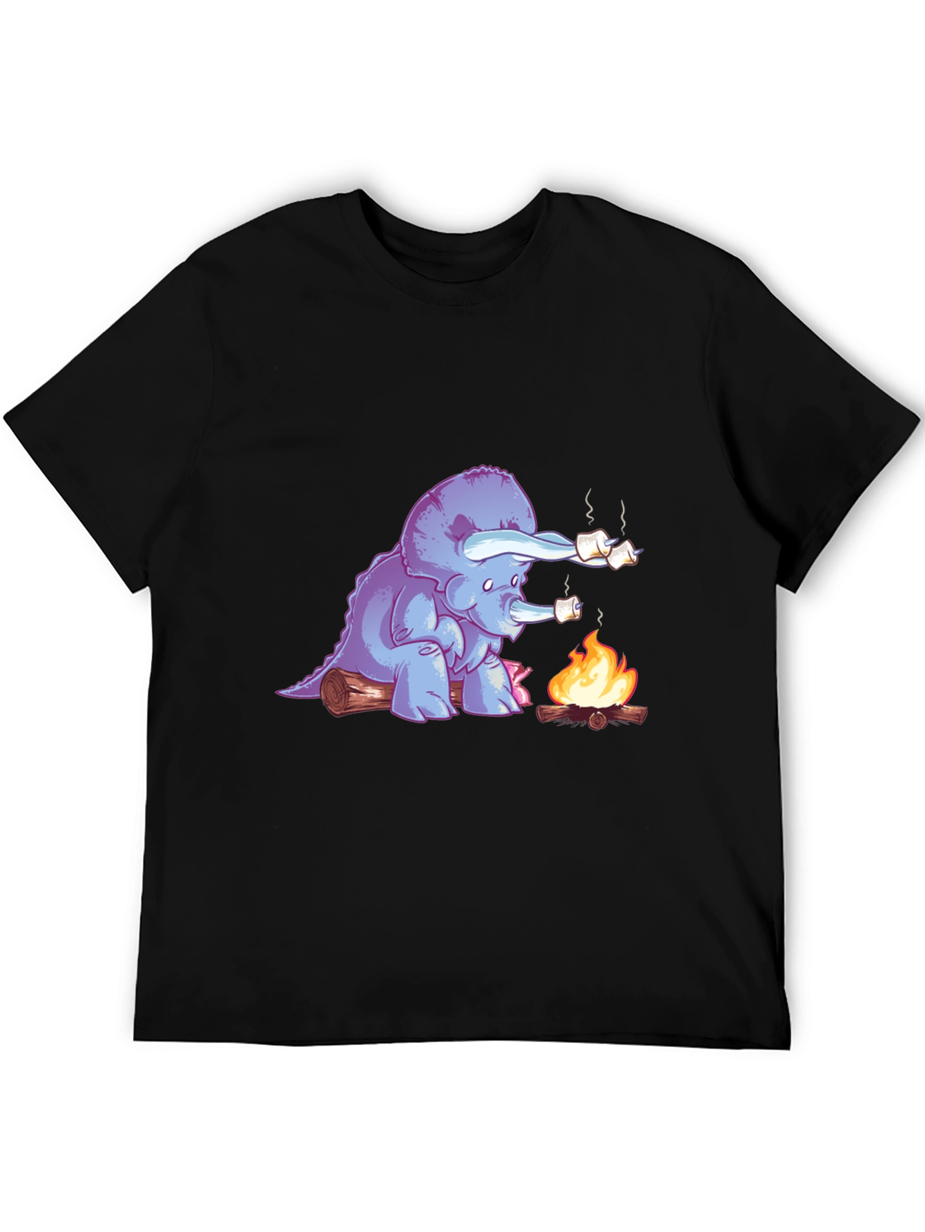 Black Dino Campfire T-Shirt - Marshmallow Roasting Triceratops  view 5