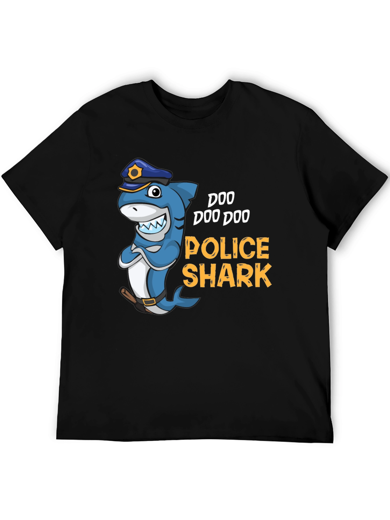 Black Doo Doo Doo Police Shark Graphic Tee view 5
