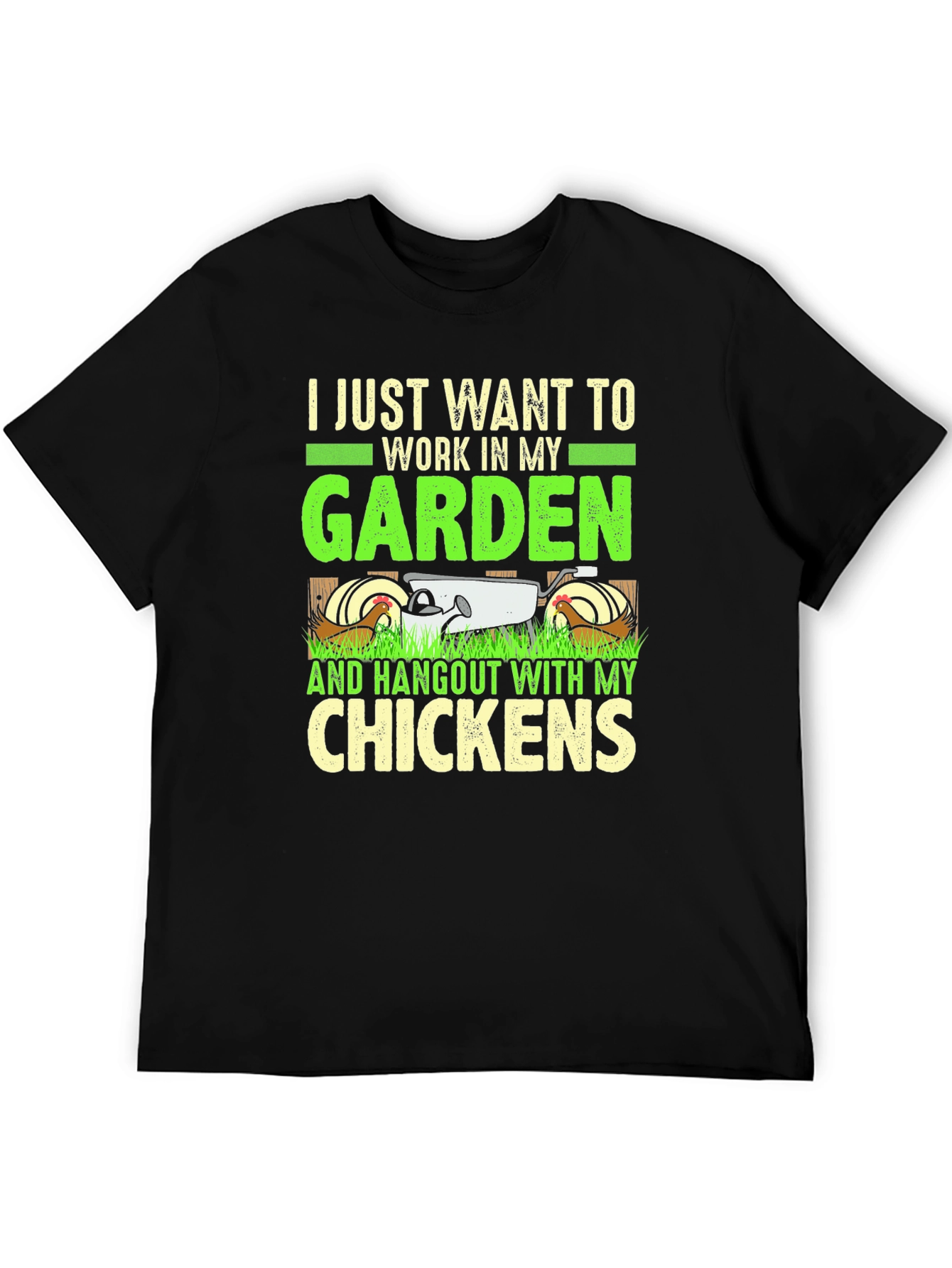 Black Garden and Chickens Graphic T-Shirt view 5