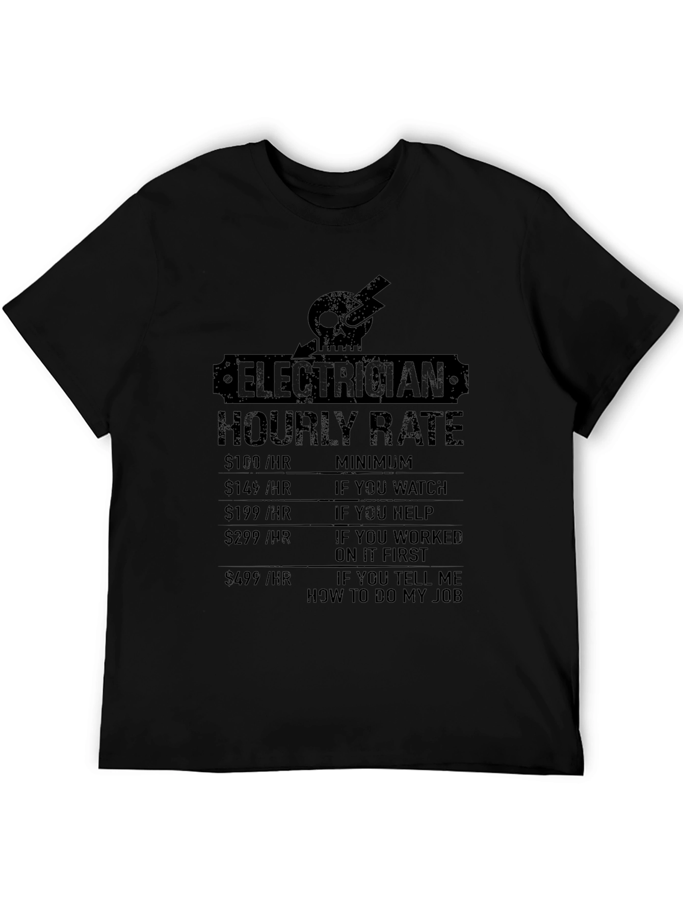 Black Electrician Hourly Rate Novelty T-Shirt view 5