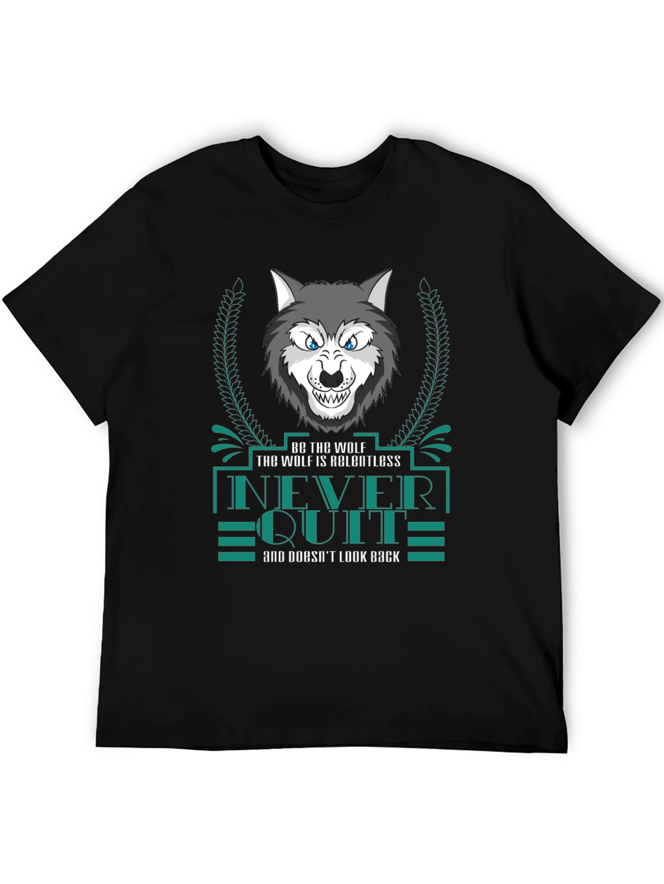 Black Relentless Wolf Graphic Print Men's Black T-Shirt view 5