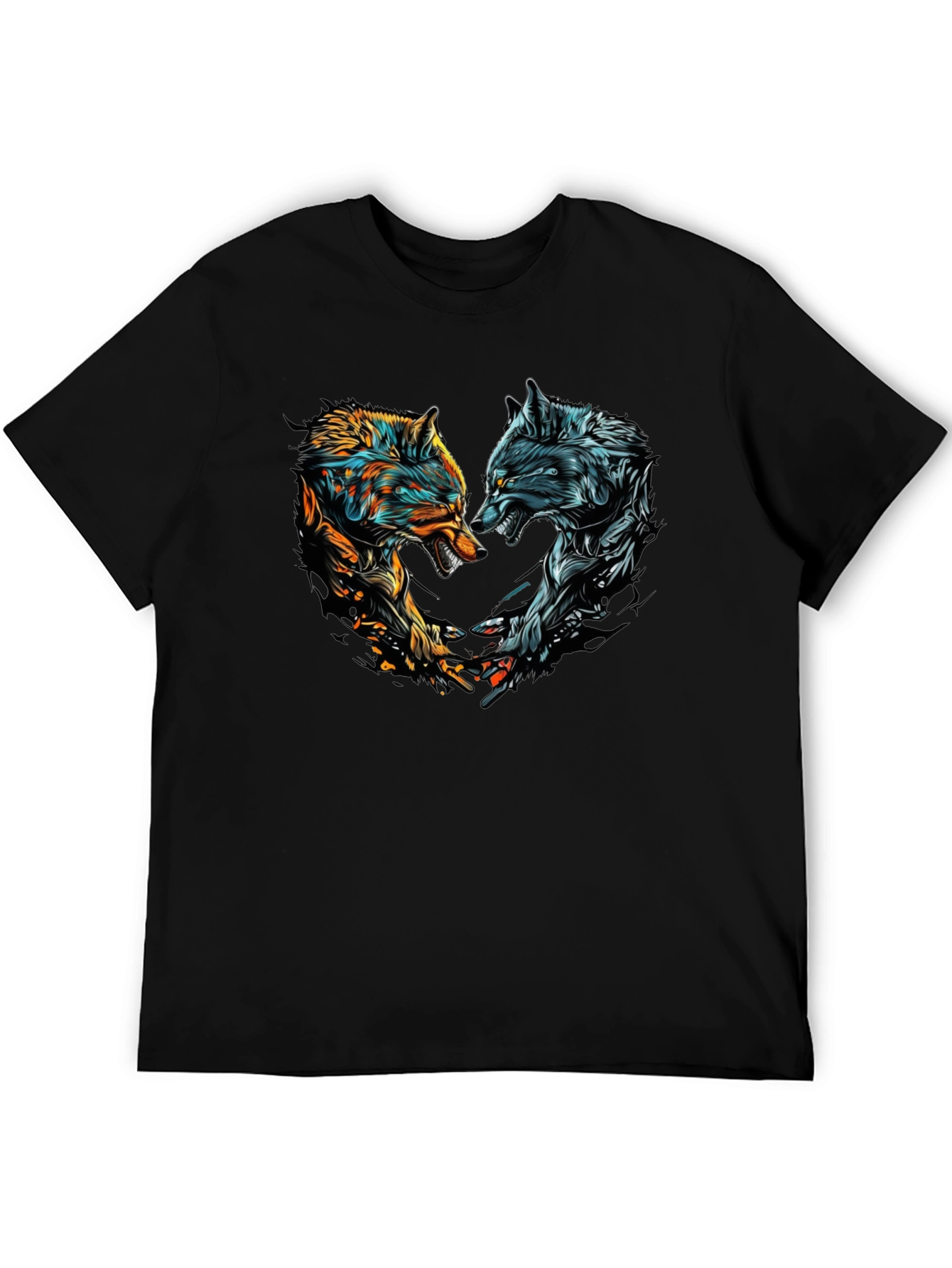 Black Two Wolves Graphic Print Black T-Shirt view 5