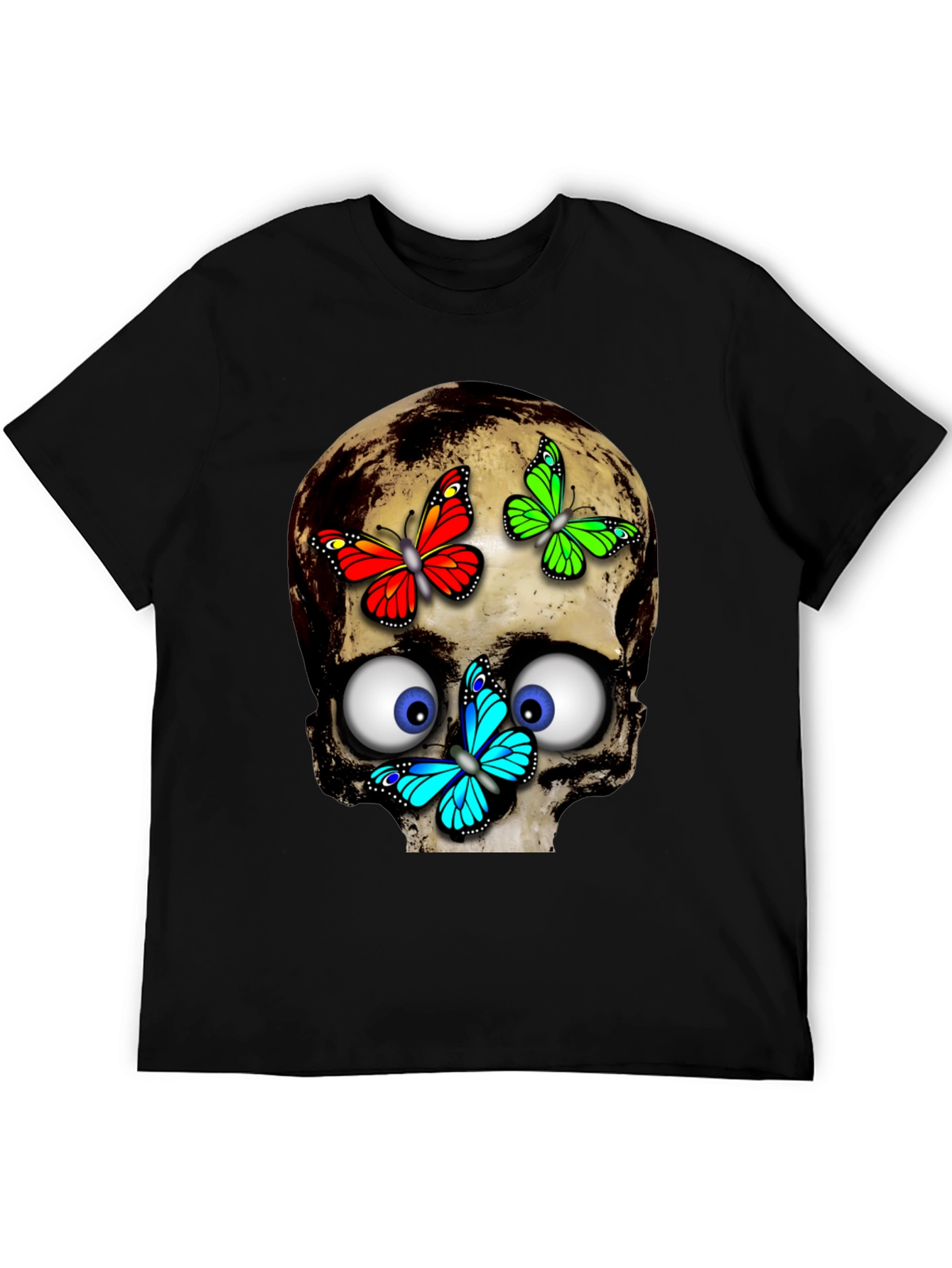 Black Skull & Butterflies Graphic Tee - Black view 5