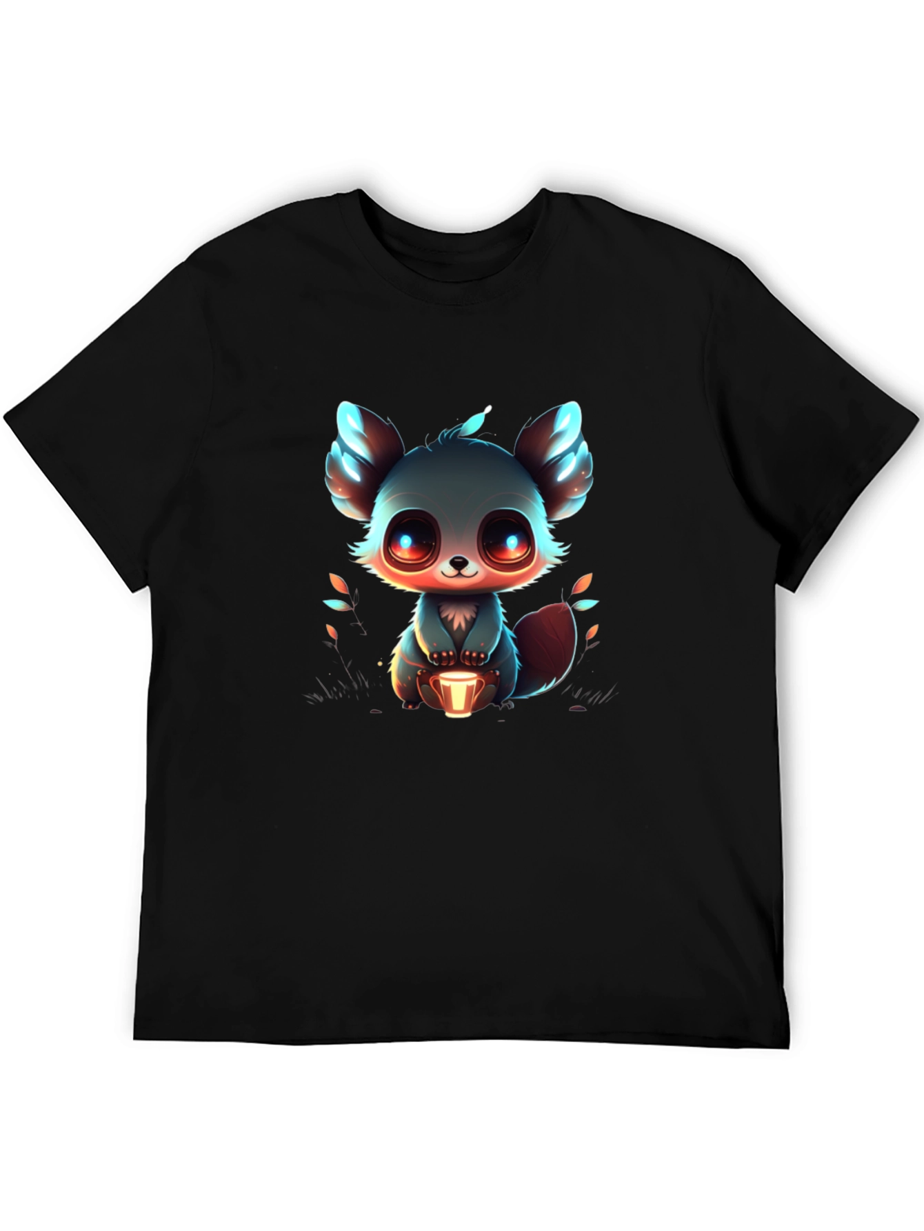 Black Cute Cartoon Animal Graphic Tee - Black view 5