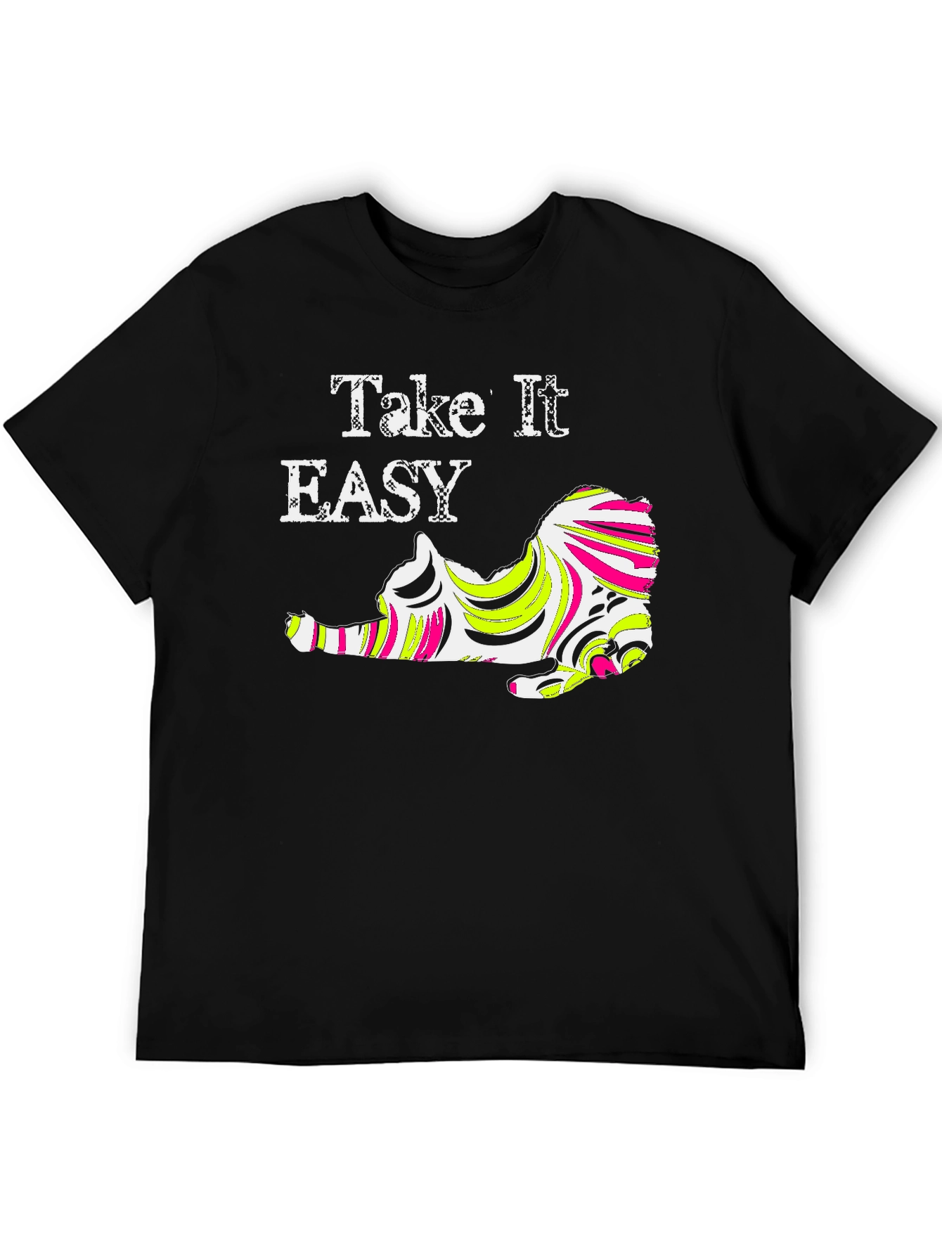 Black Take It Easy Cat Graphic Tee - Black view 5
